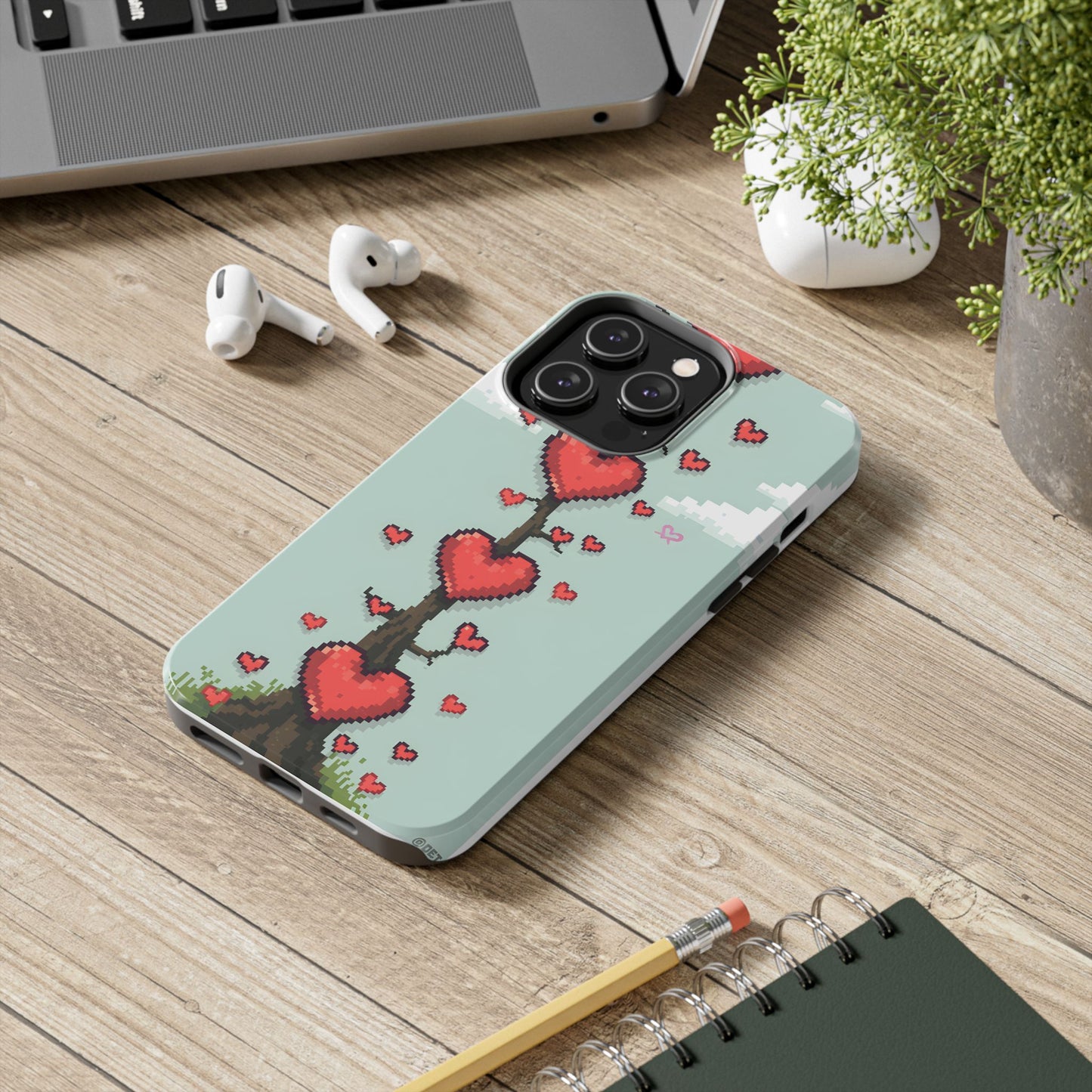 Pixelated Love Hearts Tree | Tough Phone Case - Cute Design - for iPhone