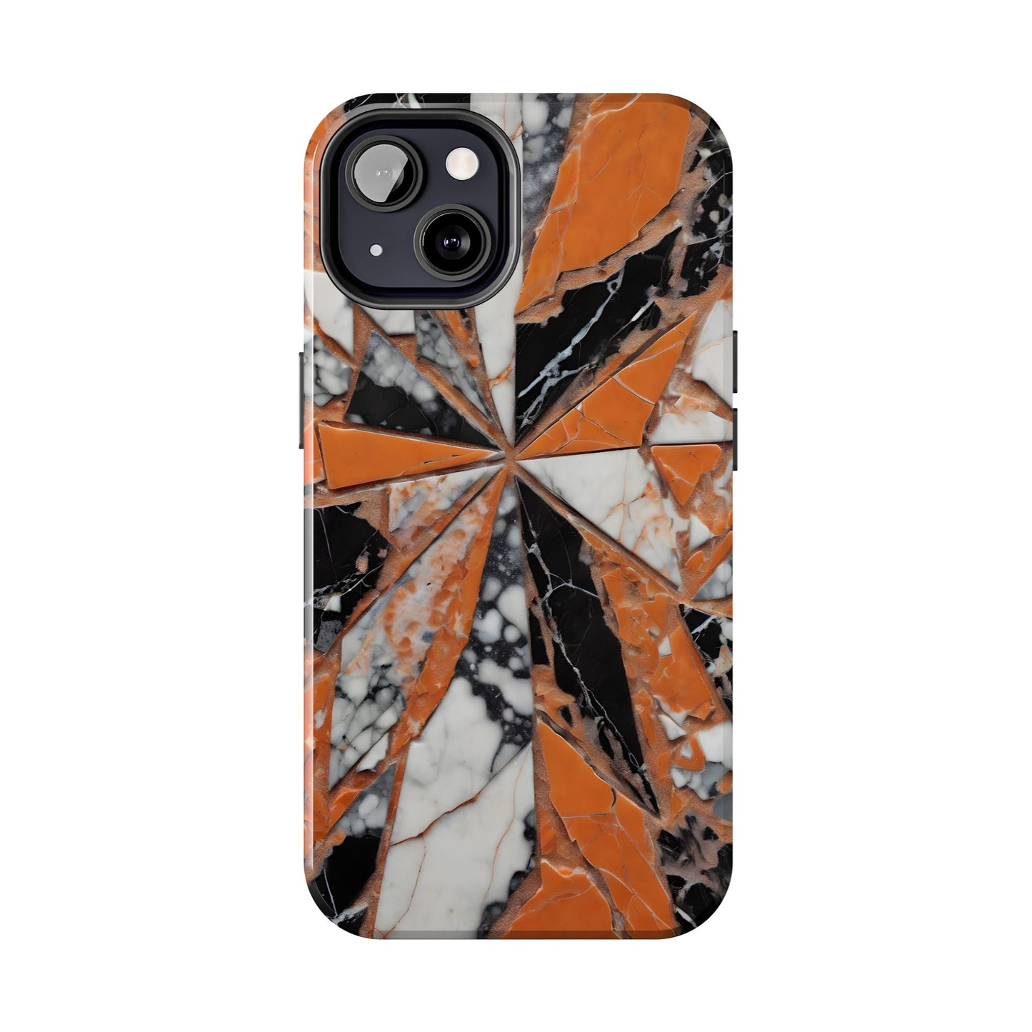 Shattered Pieces Marble Black and Orange Tough Phone Case - for iPhone