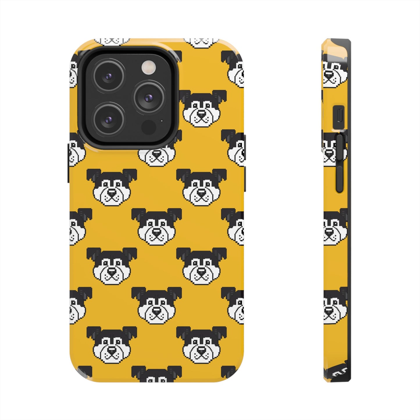Playful Dog Pattern Tough Phone Case for Pet Lovers - Pixel Art Dog Yellow Background - for iPhone