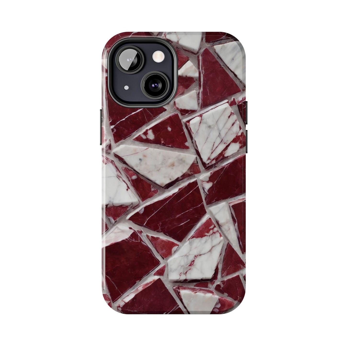 Elegant Red Pieces Marble Pattern Tough Phone Case - Stylish Protection for iPhone