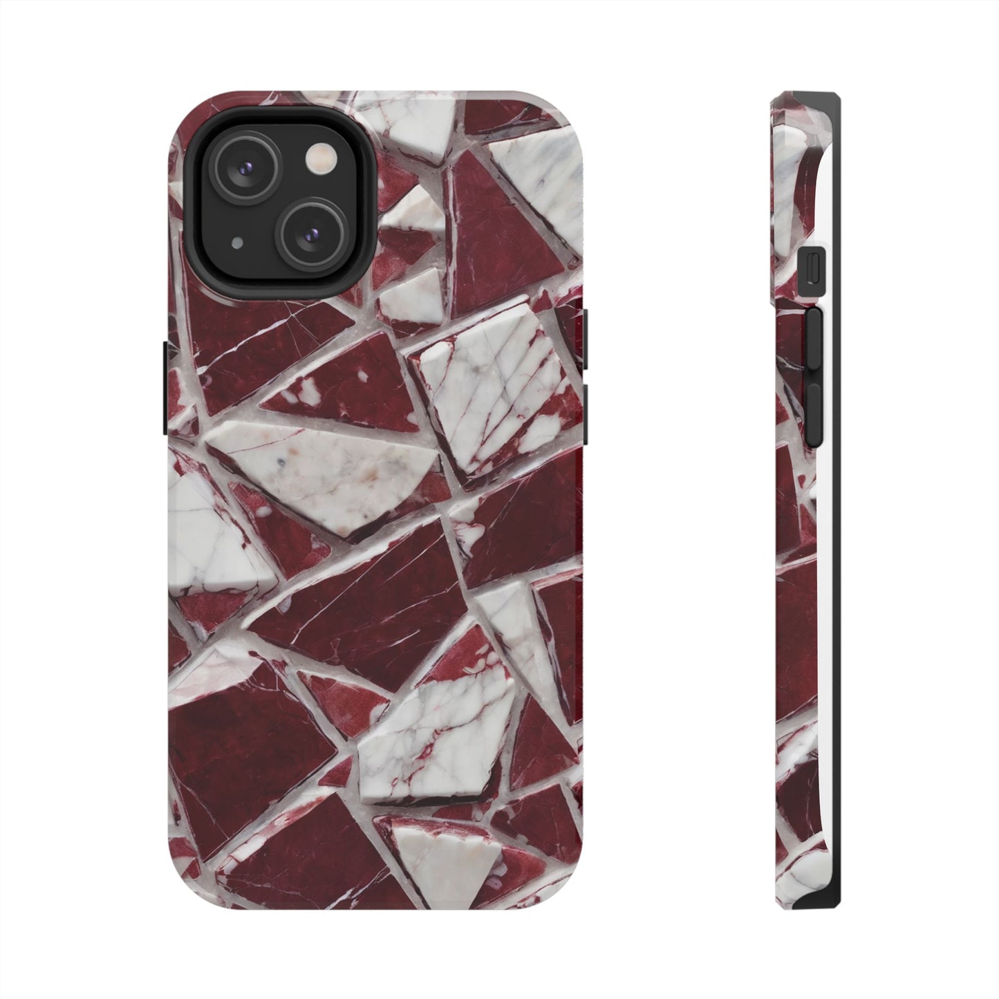 Elegant Red Pieces Marble Pattern Tough Phone Case - Stylish Protection for iPhone