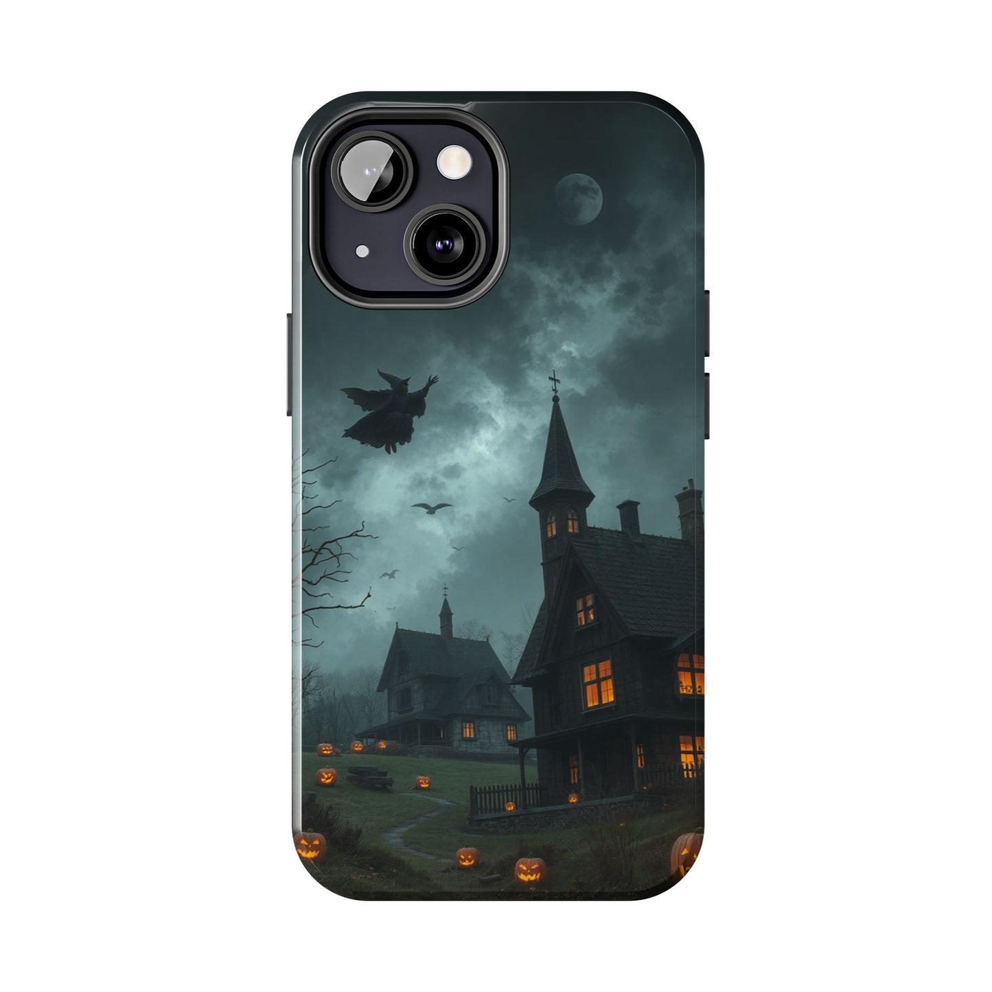 Halloween-Themed Tough Phone Case with Spooky House Design