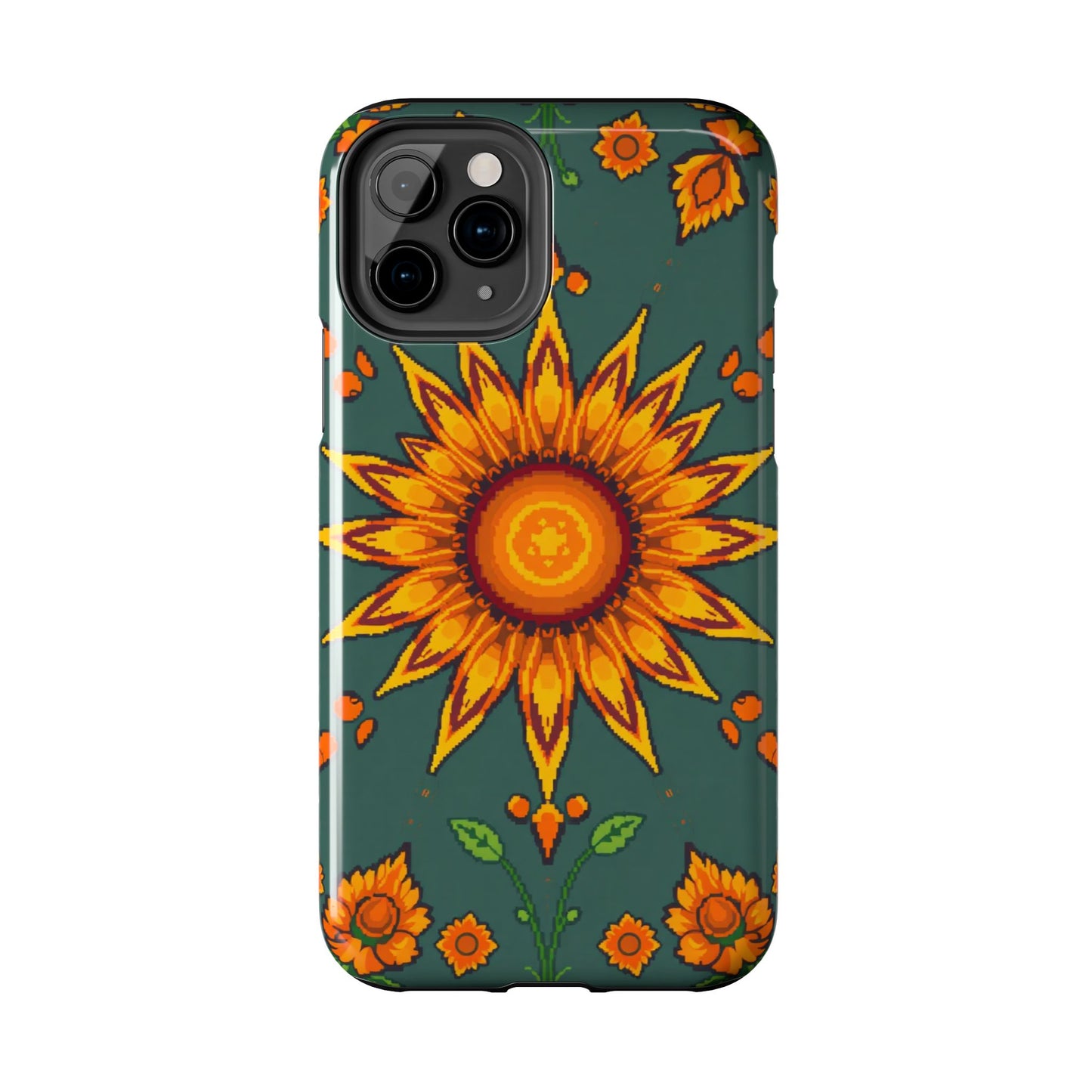 Pixelated Vibrant Floral Tough Phone Case | Sunflower Design for Nature Lovers - for iPhone