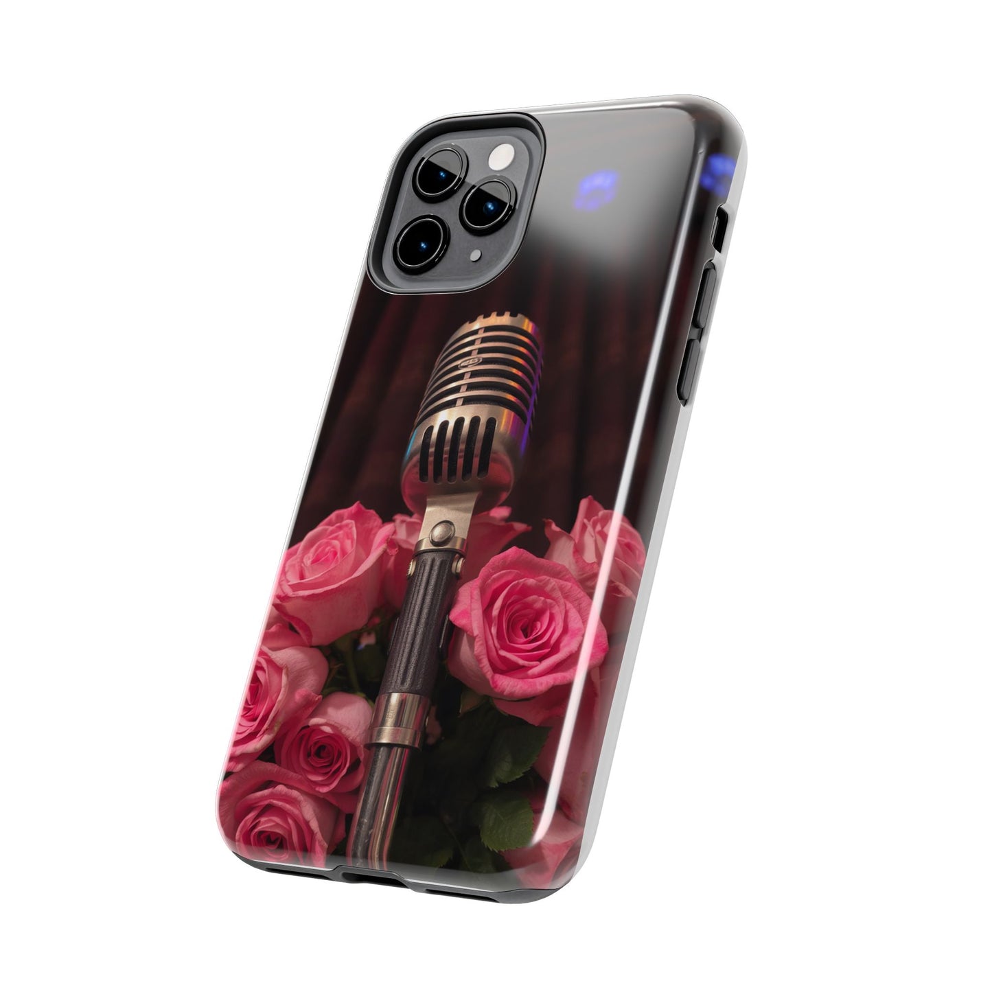Stylish Tough Phone Case with Vintage Microphone and Roses