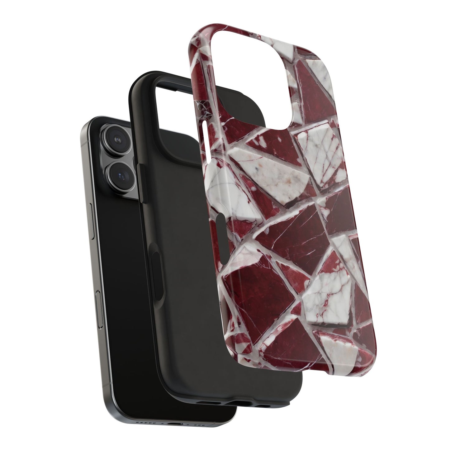 Elegant Red Pieces Marble Pattern Tough Phone Case - Stylish Protection for iPhone