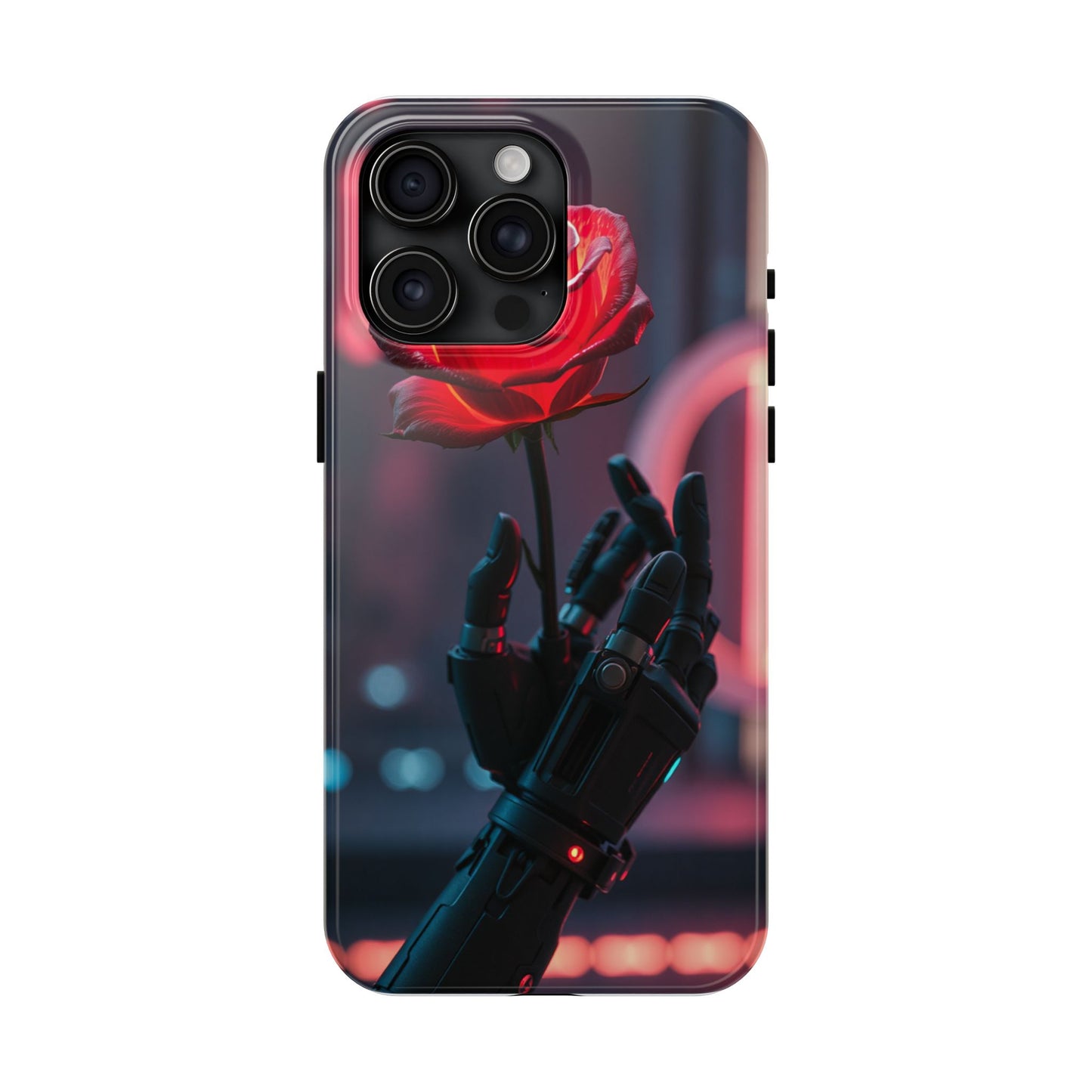 Futuristic Tough Phone Case with Robotic Rose Design | Durable Protection