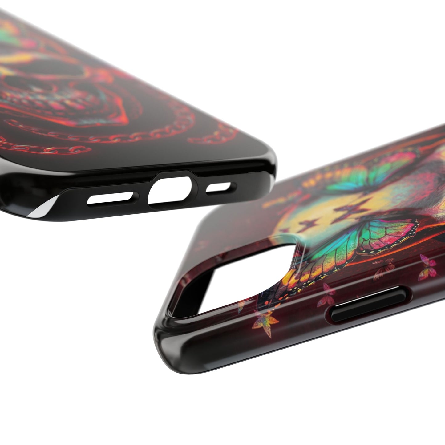 Gothic Skull Phone Case with Butterflies - Durable Tough Phone Case