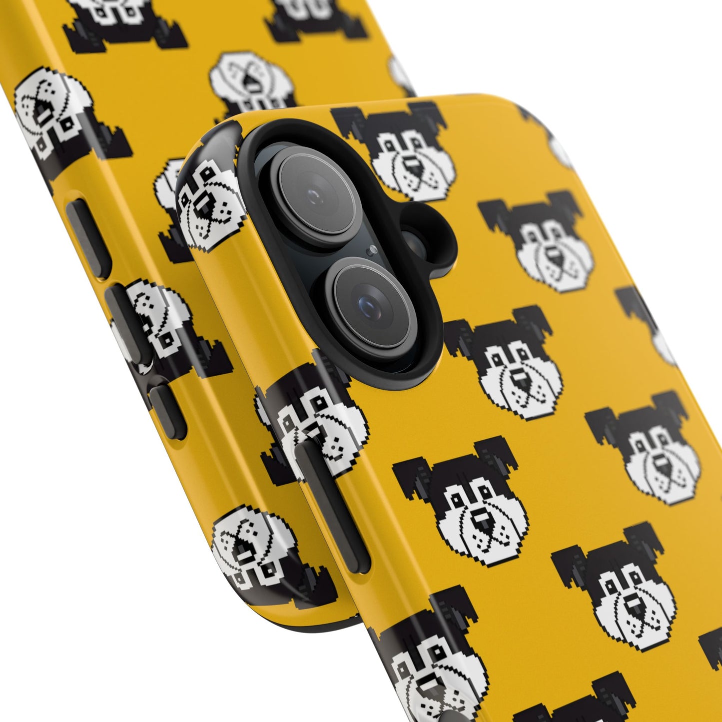 Playful Dog Pattern Tough Phone Case for Pet Lovers - Pixel Art Dog Yellow Background - for iPhone
