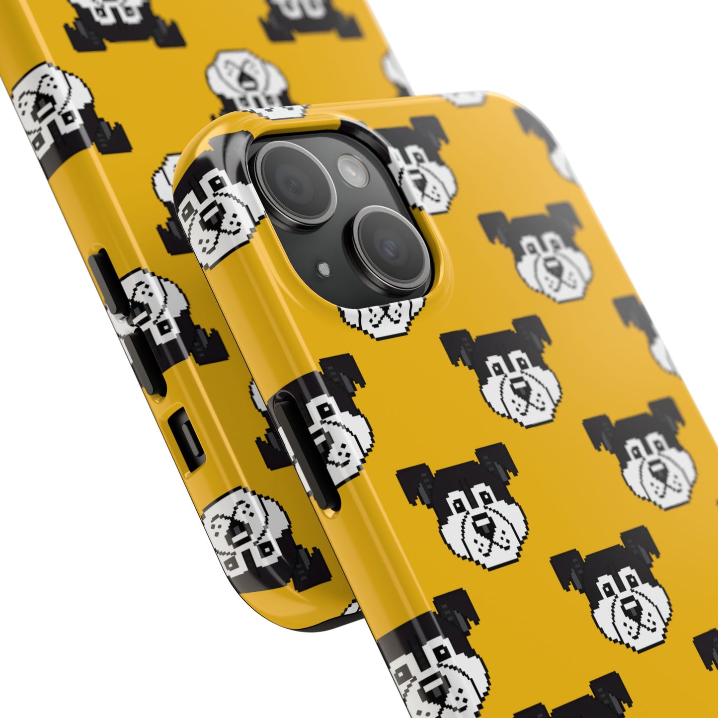 Playful Dog Pattern Tough Phone Case for Pet Lovers - Pixel Art Dog Yellow Background - for iPhone