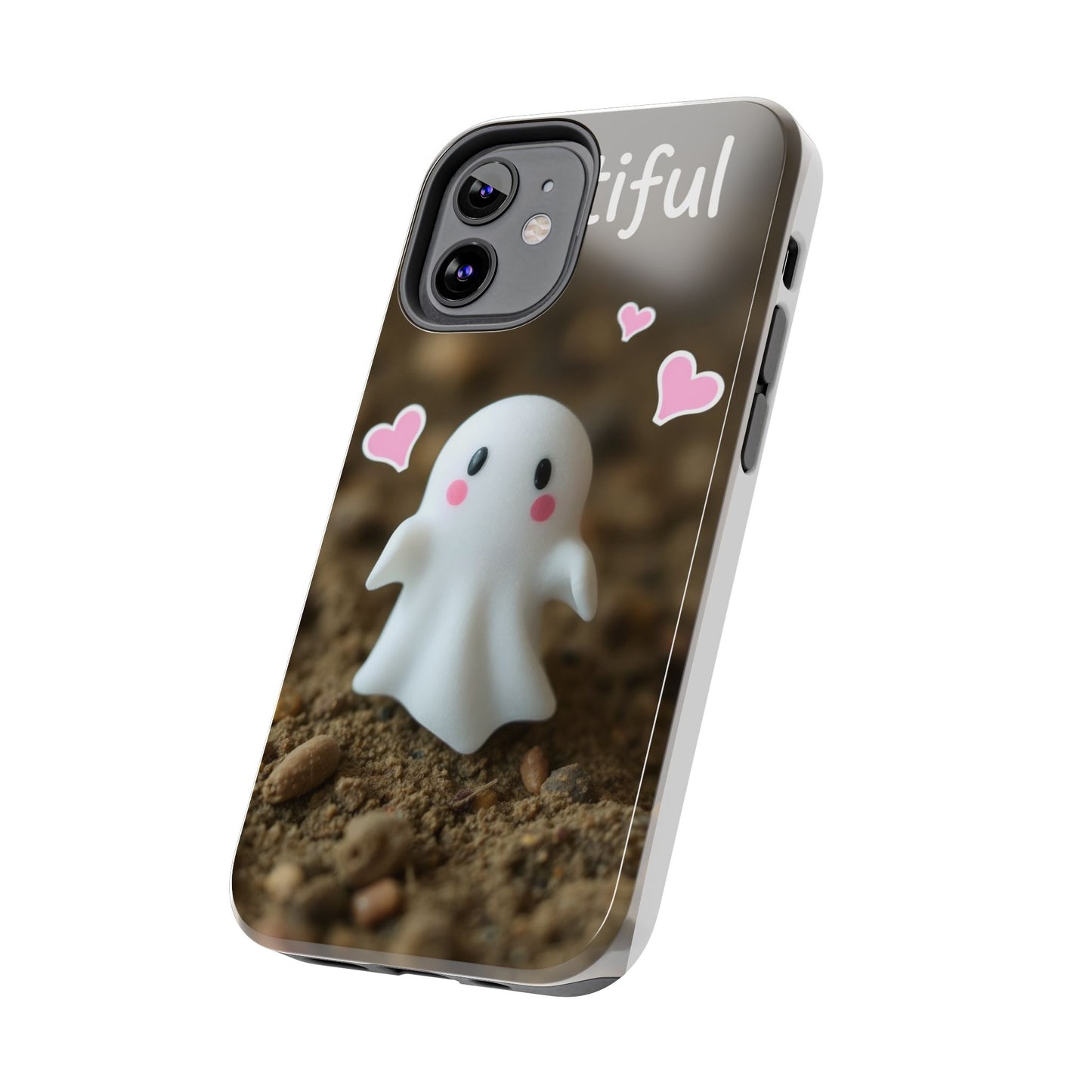 Cute Ghost Tough Phone Case - Beautiful Design with Heart Accents