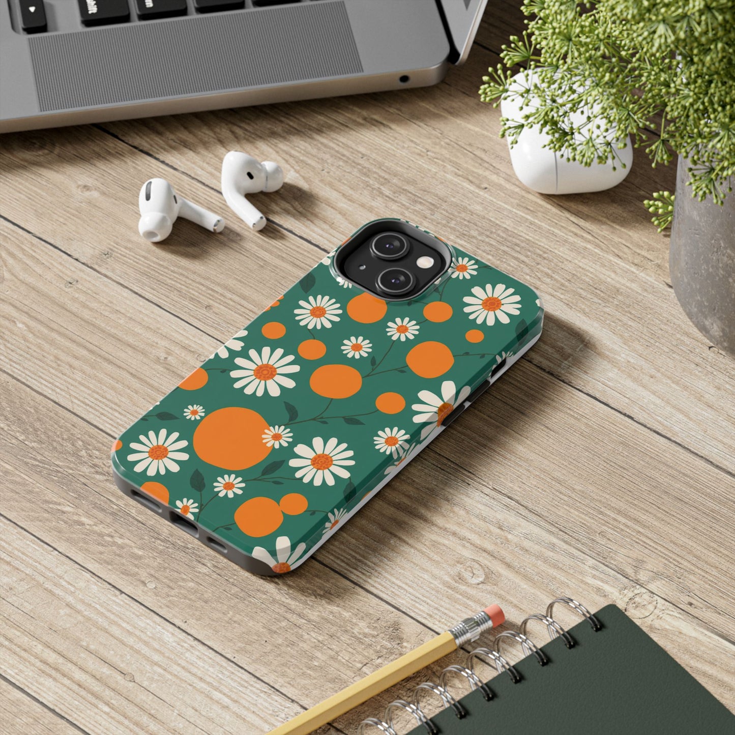 Floral Tough Phone Case - Daisy & Orange Design