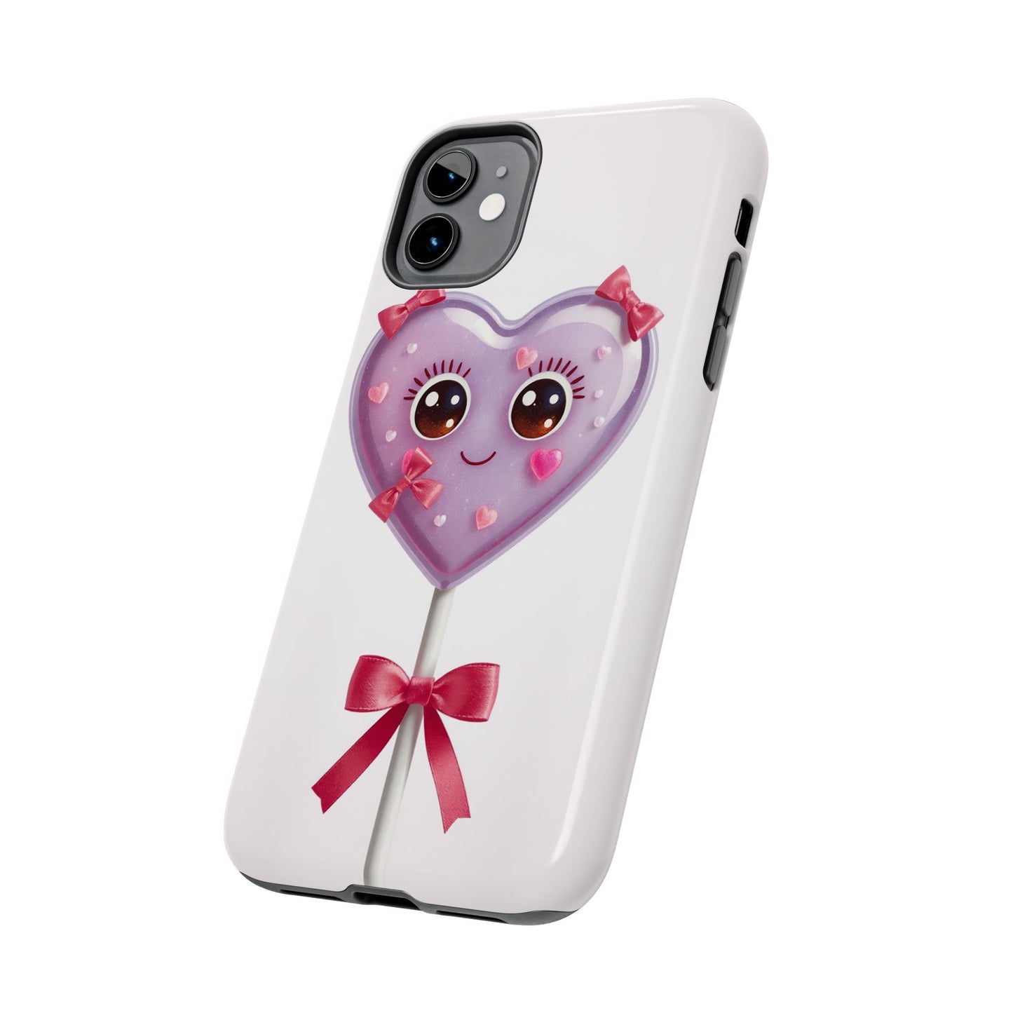 Cute Heart Lollipop Tough Phone Case - Adorable Protection for Candy Lovers