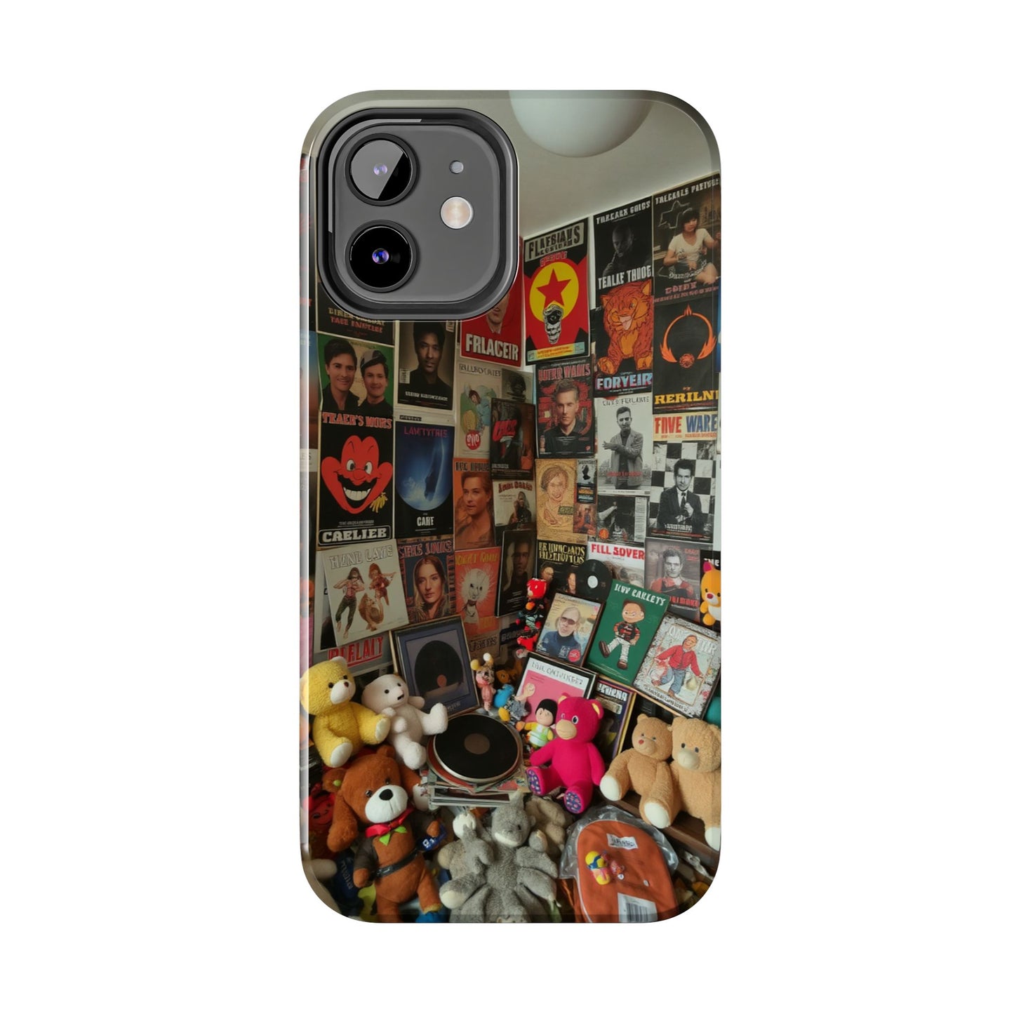 Retro Vibe Tough Phone Case - Vintage Movie Posters & Plush Toys Design