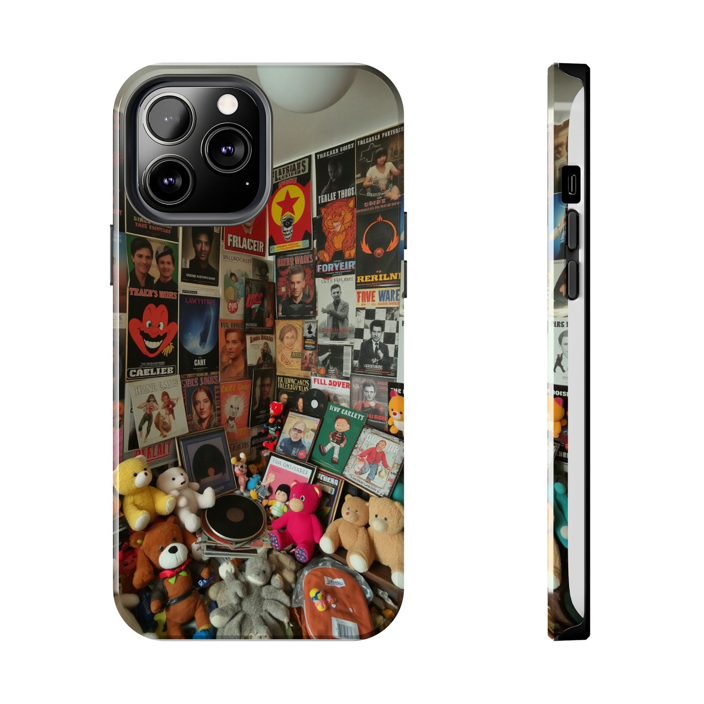 Retro Vibe Tough Phone Case - Vintage Movie Posters & Plush Toys Design