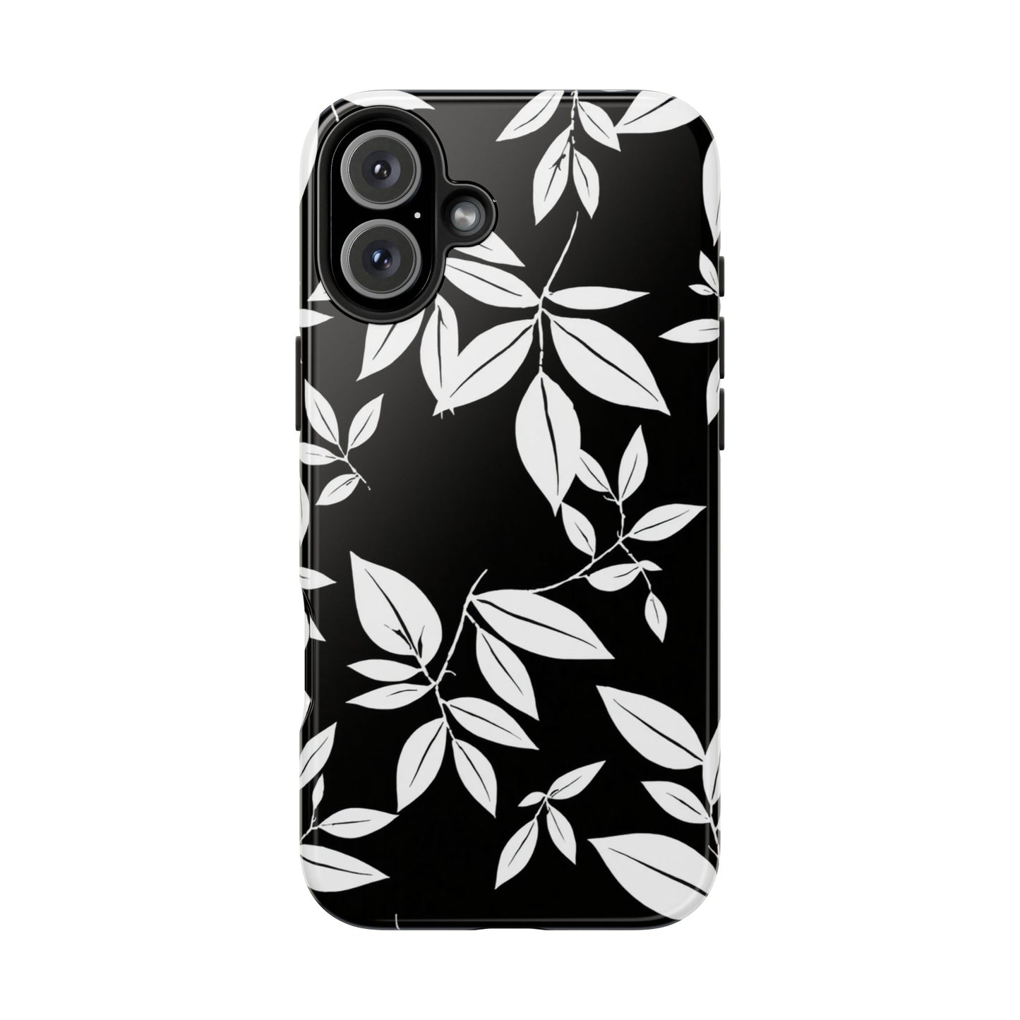 Chic Floral Tough Phone Case - Elegant Black & White Design for Stylish Protection