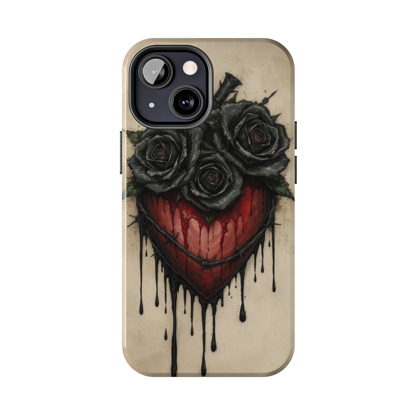 Gothic Heart Phone Case with Roses - Tough & Durable Design