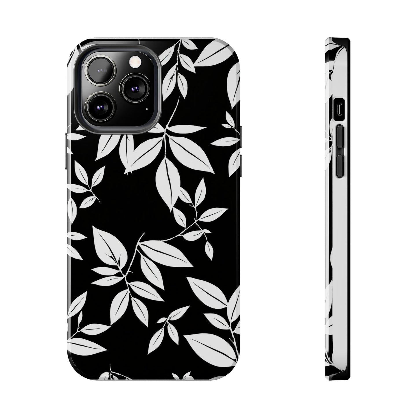 Chic Floral Tough Phone Case - Elegant Black & White Design for Stylish Protection