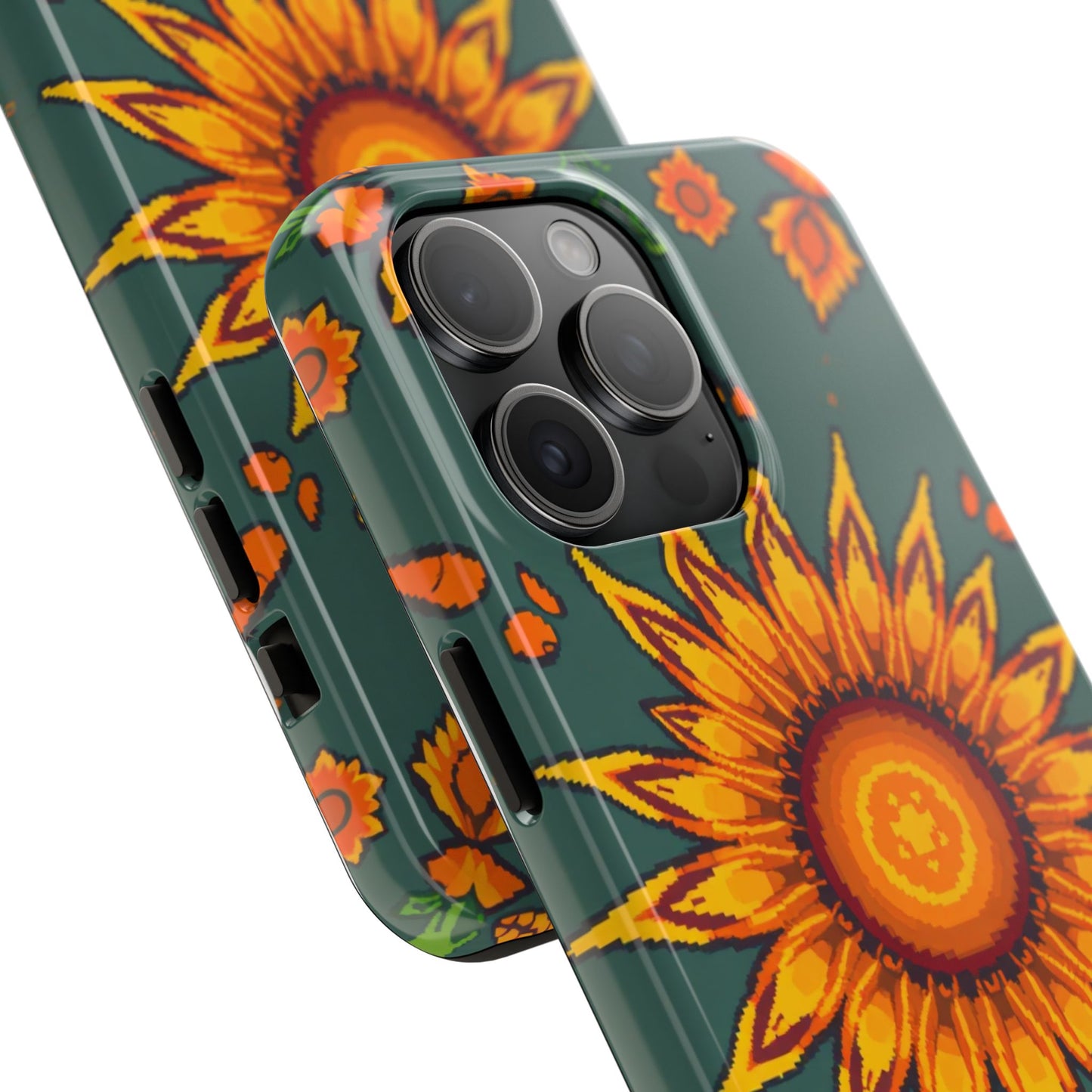 Pixelated Vibrant Floral Tough Phone Case | Sunflower Design for Nature Lovers - for iPhone