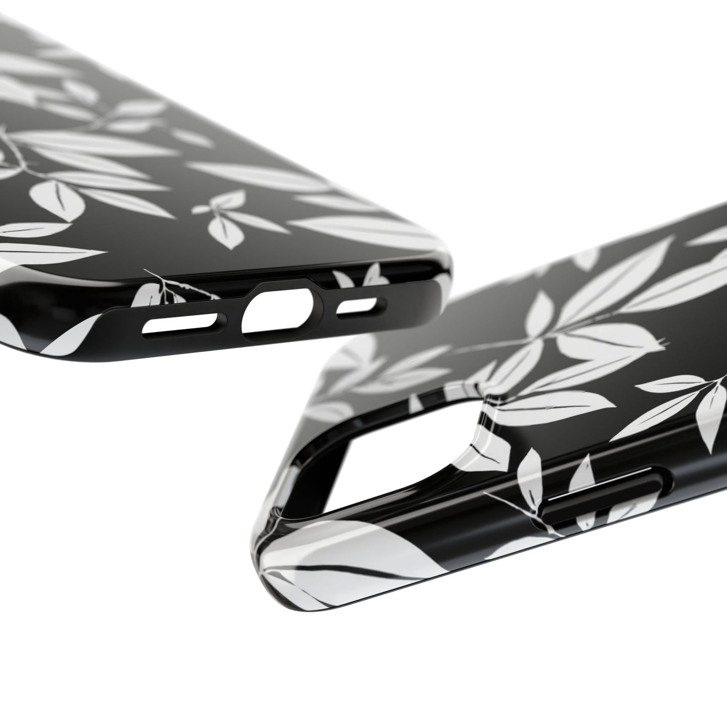 Chic Floral Tough Phone Case - Elegant Black & White Design for Stylish Protection