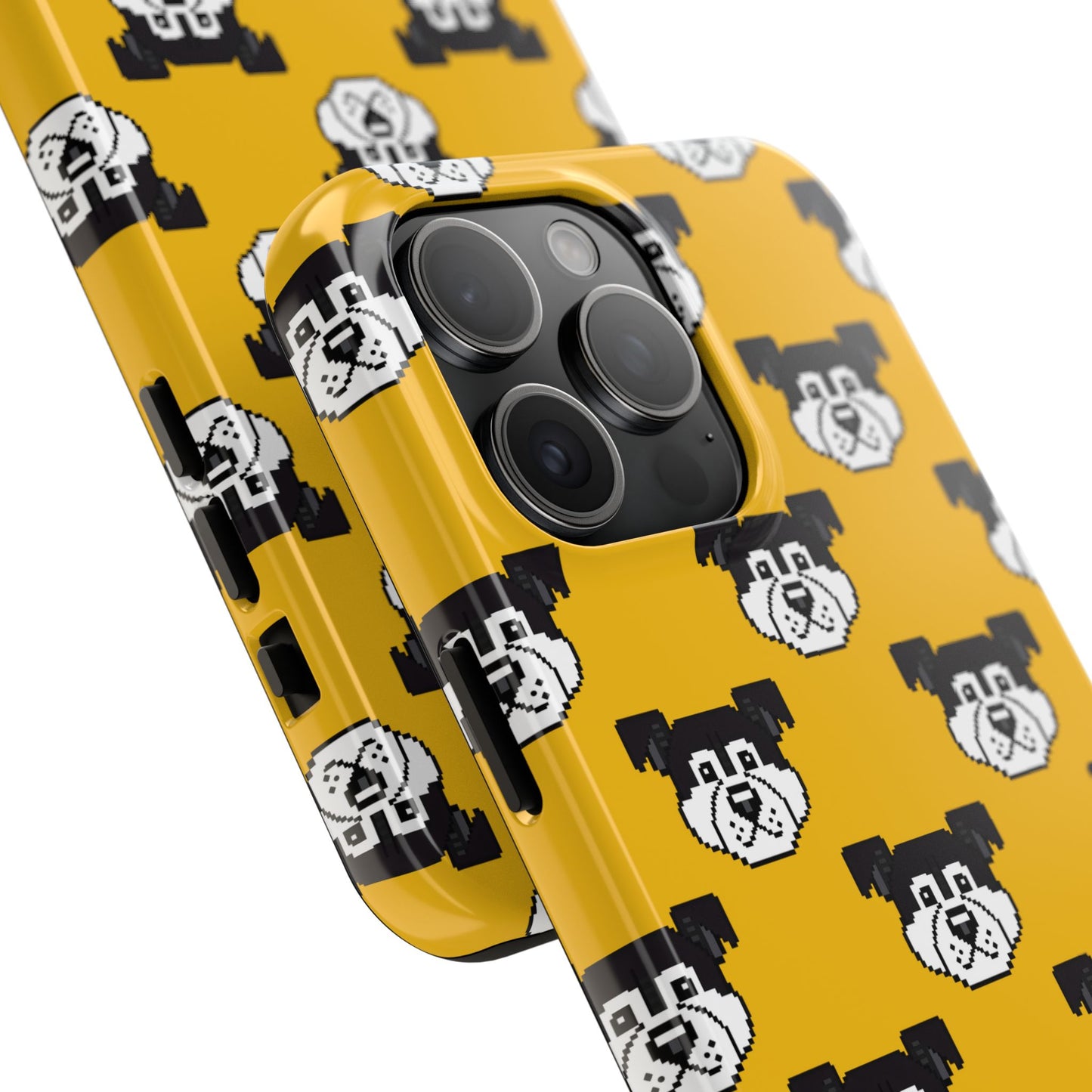 Playful Dog Pattern Tough Phone Case for Pet Lovers - Pixel Art Dog Yellow Background - for iPhone