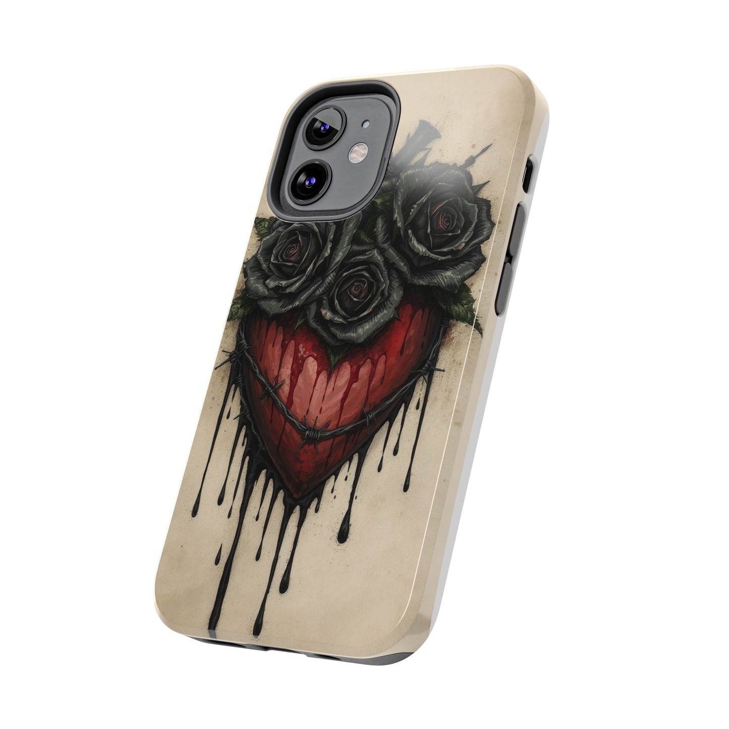 Gothic Heart Phone Case with Roses - Tough & Durable Design