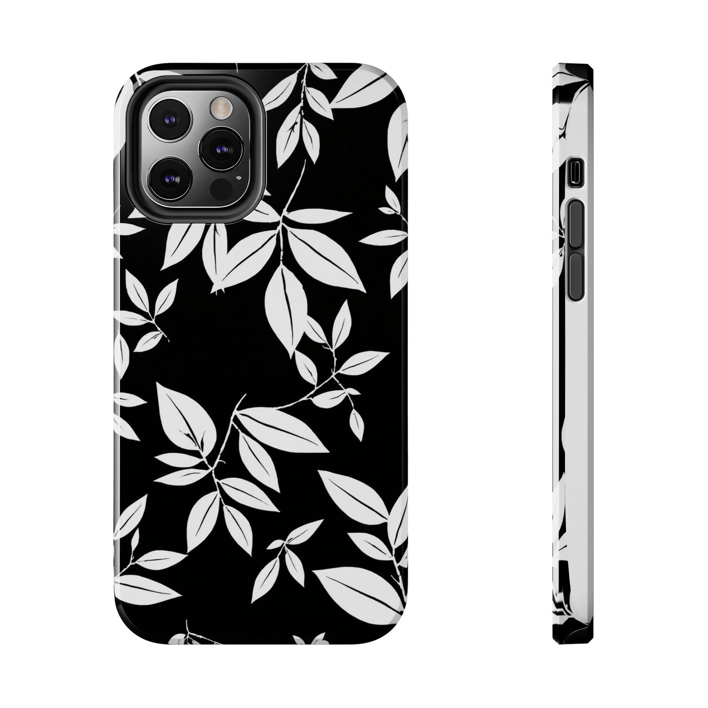 Chic Floral Tough Phone Case - Elegant Black & White Design for Stylish Protection