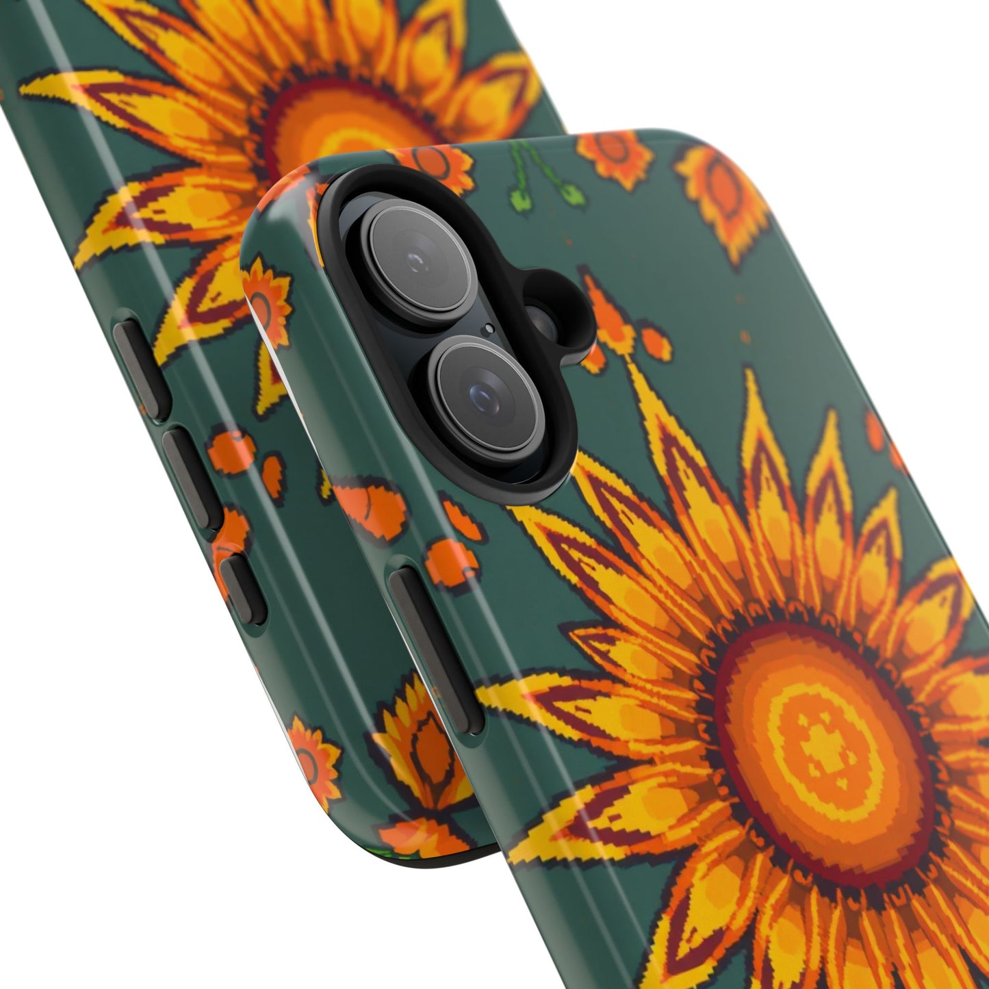 Pixelated Vibrant Floral Tough Phone Case | Sunflower Design for Nature Lovers - for iPhone