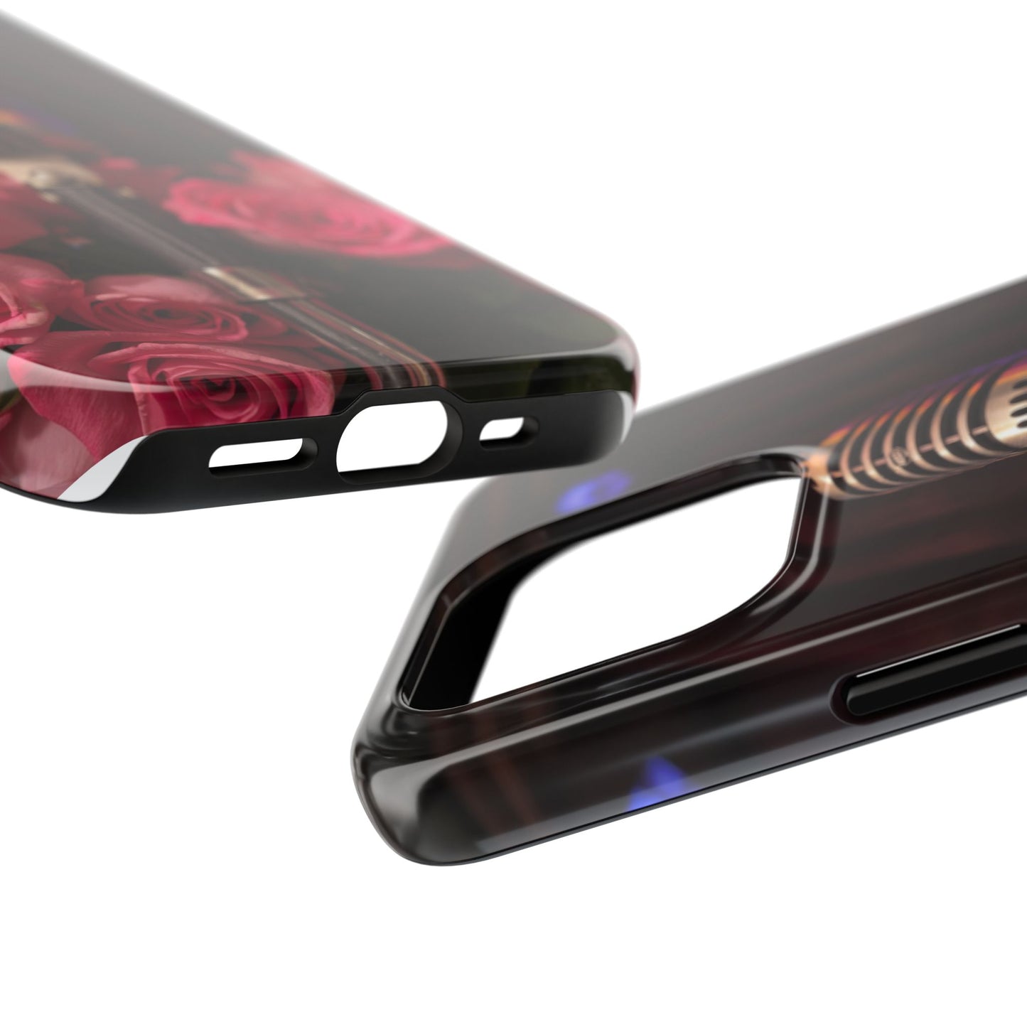 Stylish Tough Phone Case with Vintage Microphone and Roses