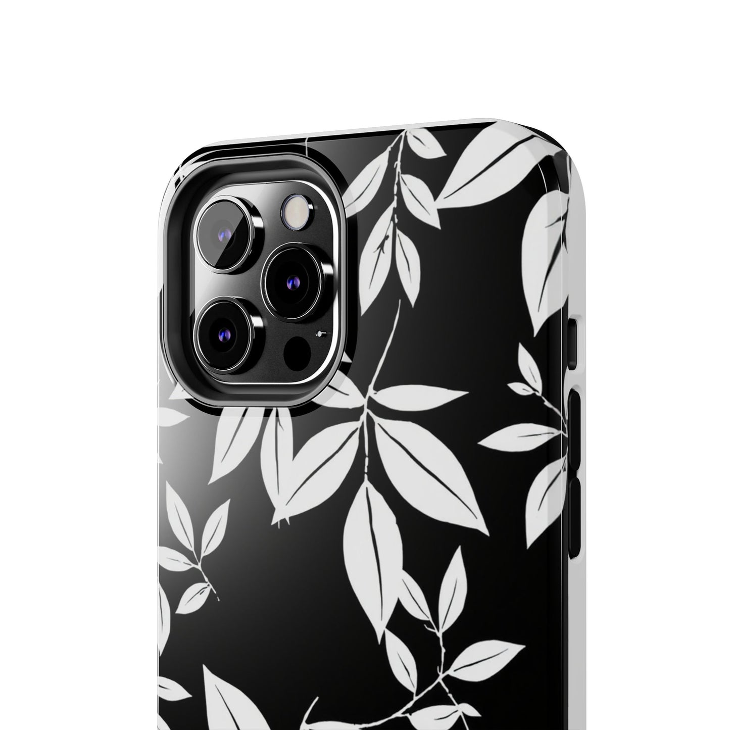 Chic Floral Tough Phone Case - Elegant Black & White Design for Stylish Protection
