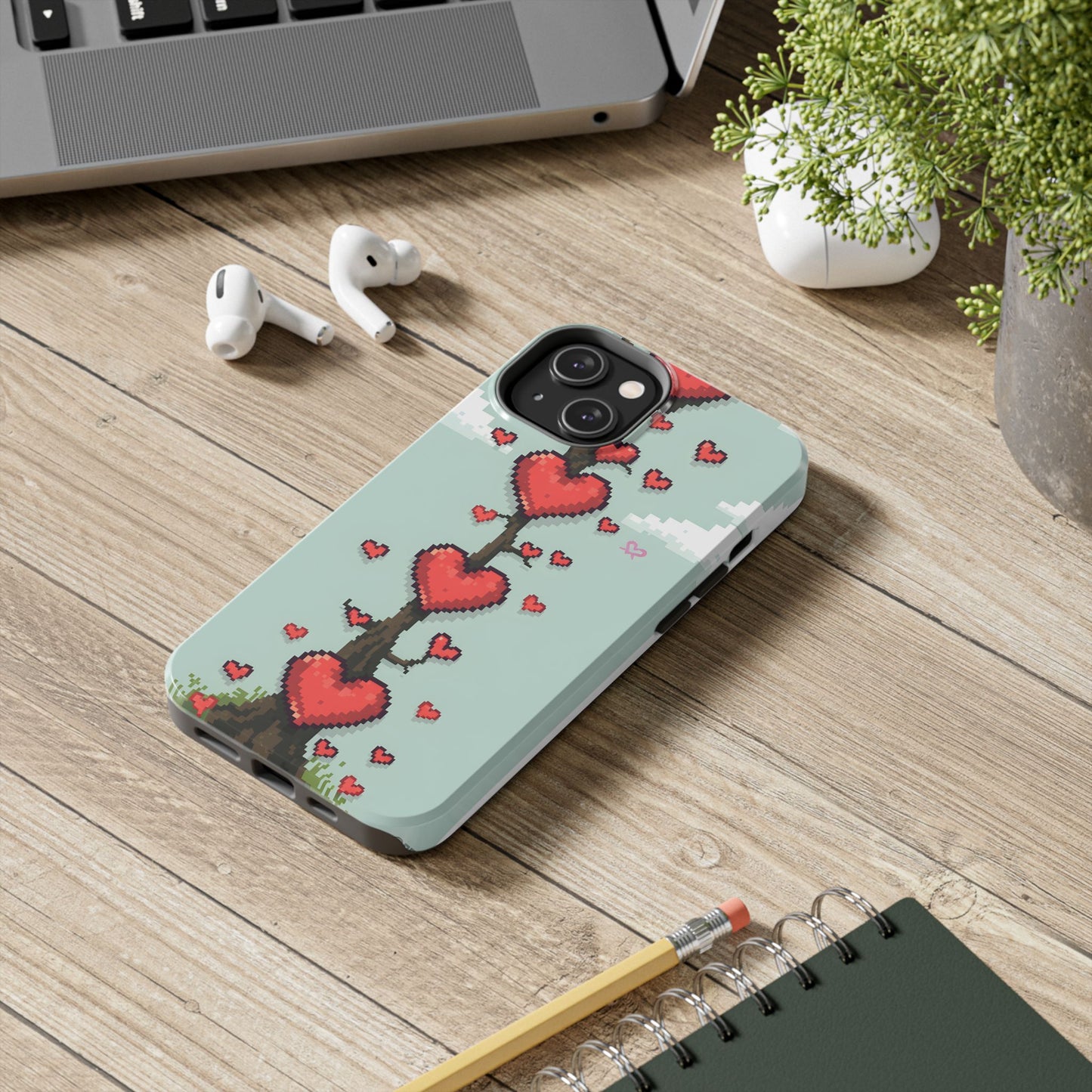 Pixelated Love Hearts Tree | Tough Phone Case - Cute Design - for iPhone