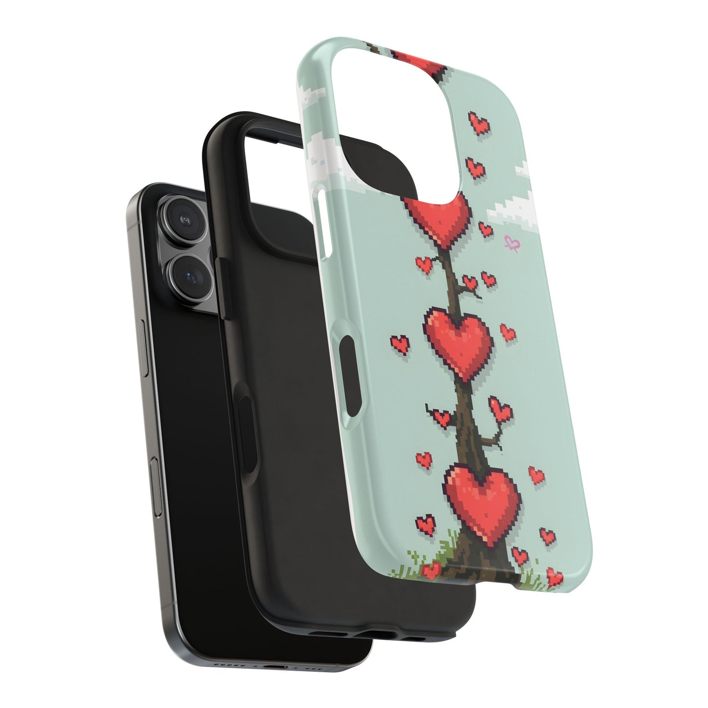 Pixelated Love Hearts Tree | Tough Phone Case - Cute Design - for iPhone