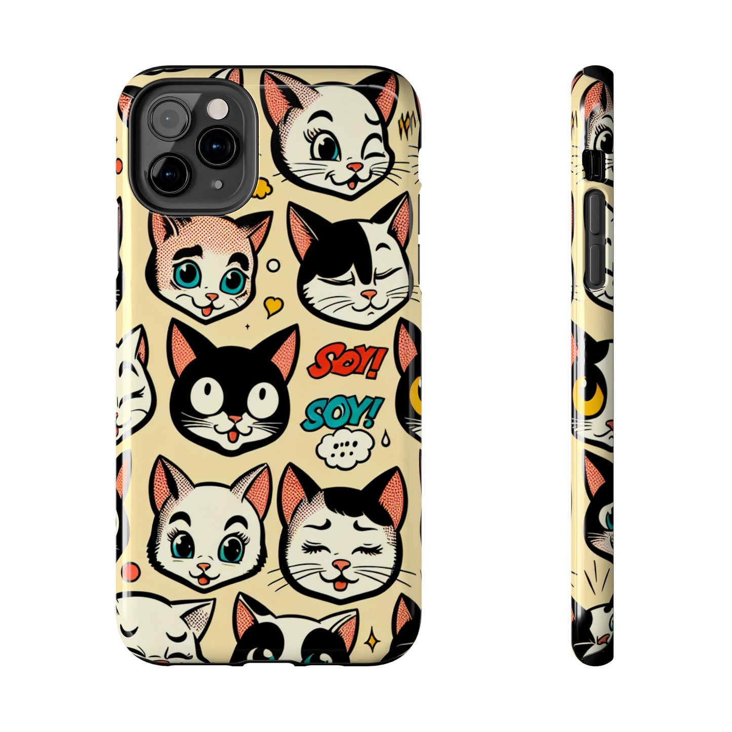 Playful Cat-Themed Tough Phone Case - Pet Pattern - for iPhone
