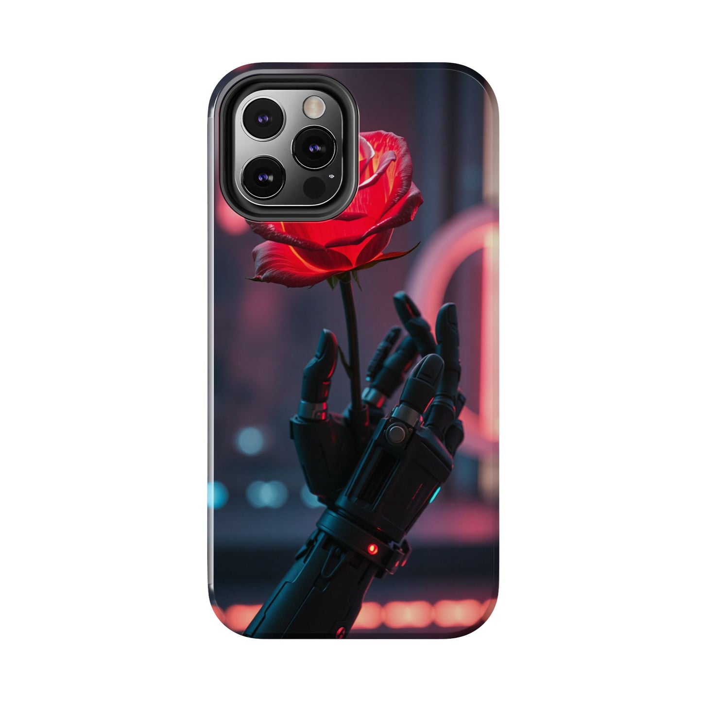 Futuristic Tough Phone Case with Robotic Rose Design | Durable Protection