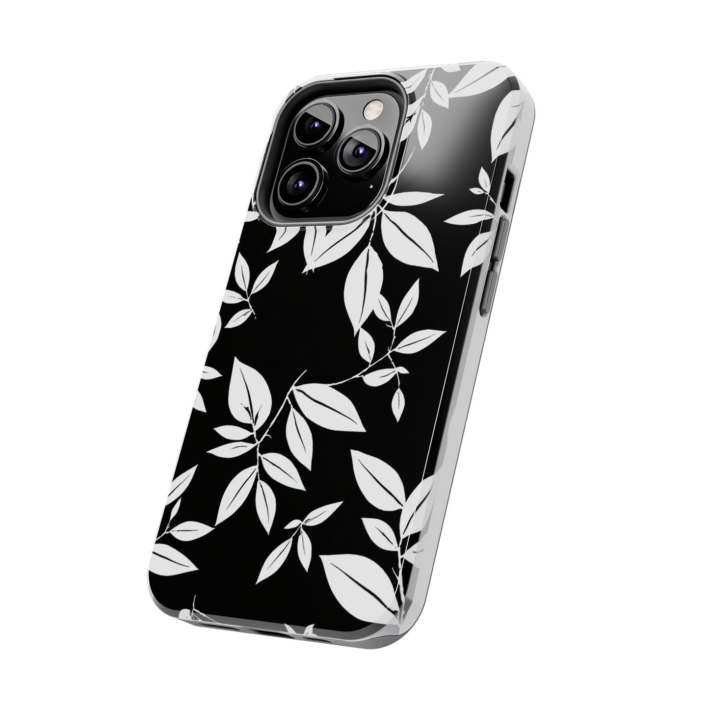 Chic Floral Tough Phone Case - Elegant Black & White Design for Stylish Protection