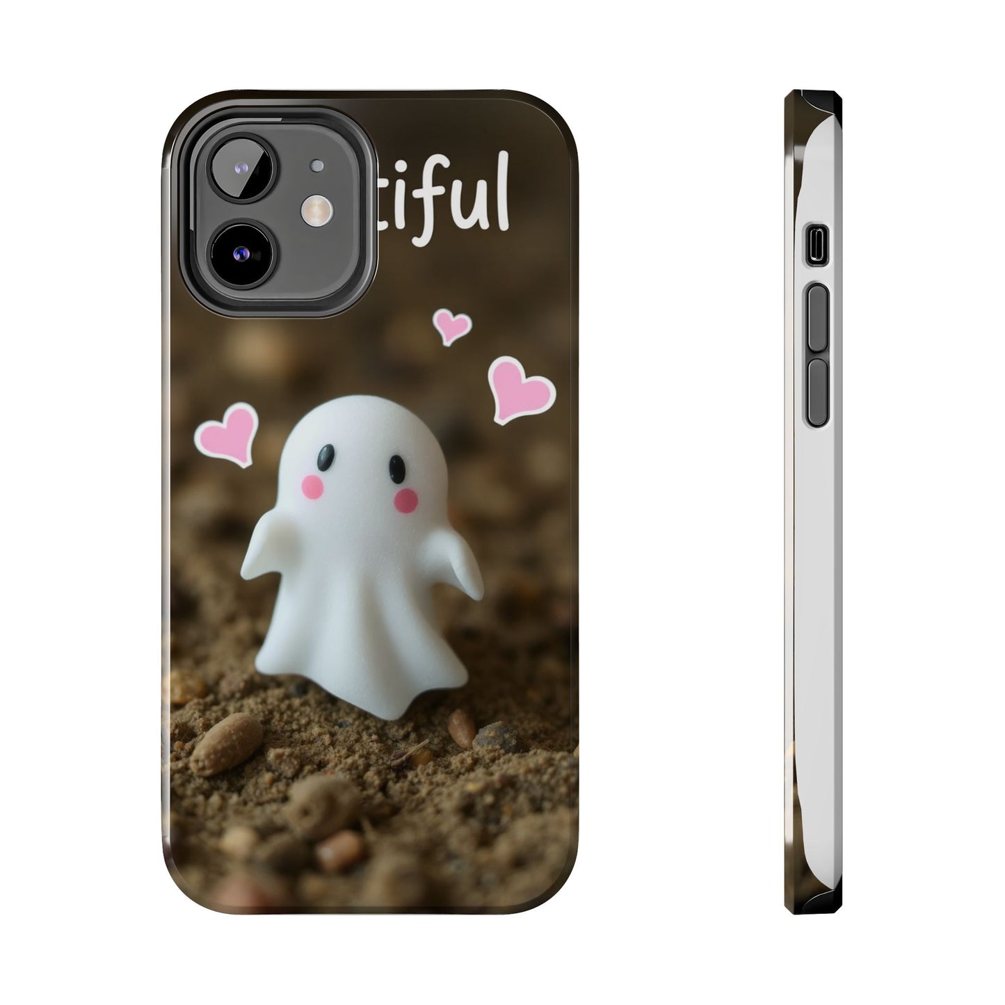 Cute Ghost Tough Phone Case - Beautiful Design with Heart Accents