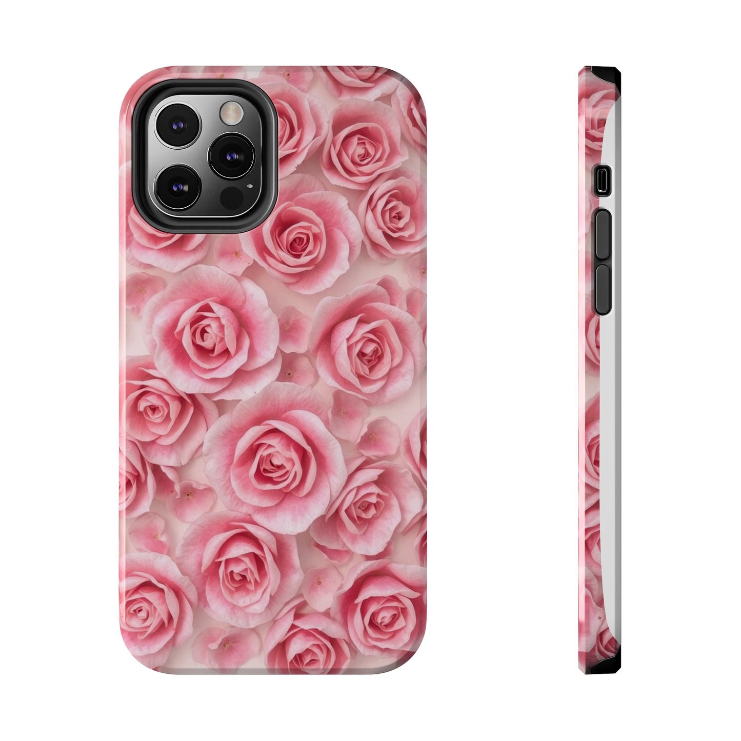 Floral Tough Phone Case - Pink Rose Design, Durable Protection for Flower Lovers