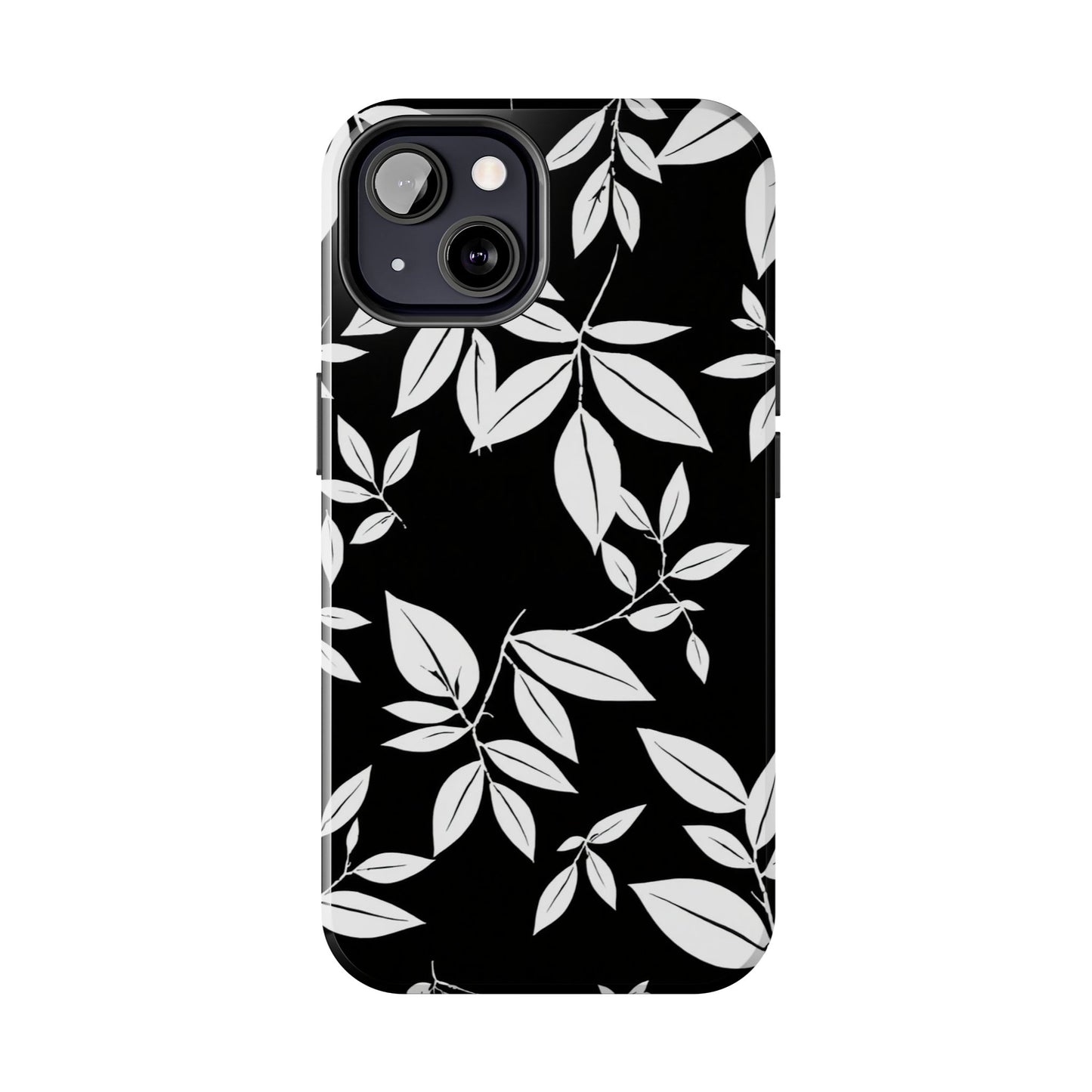 Chic Floral Tough Phone Case - Elegant Black & White Design for Stylish Protection