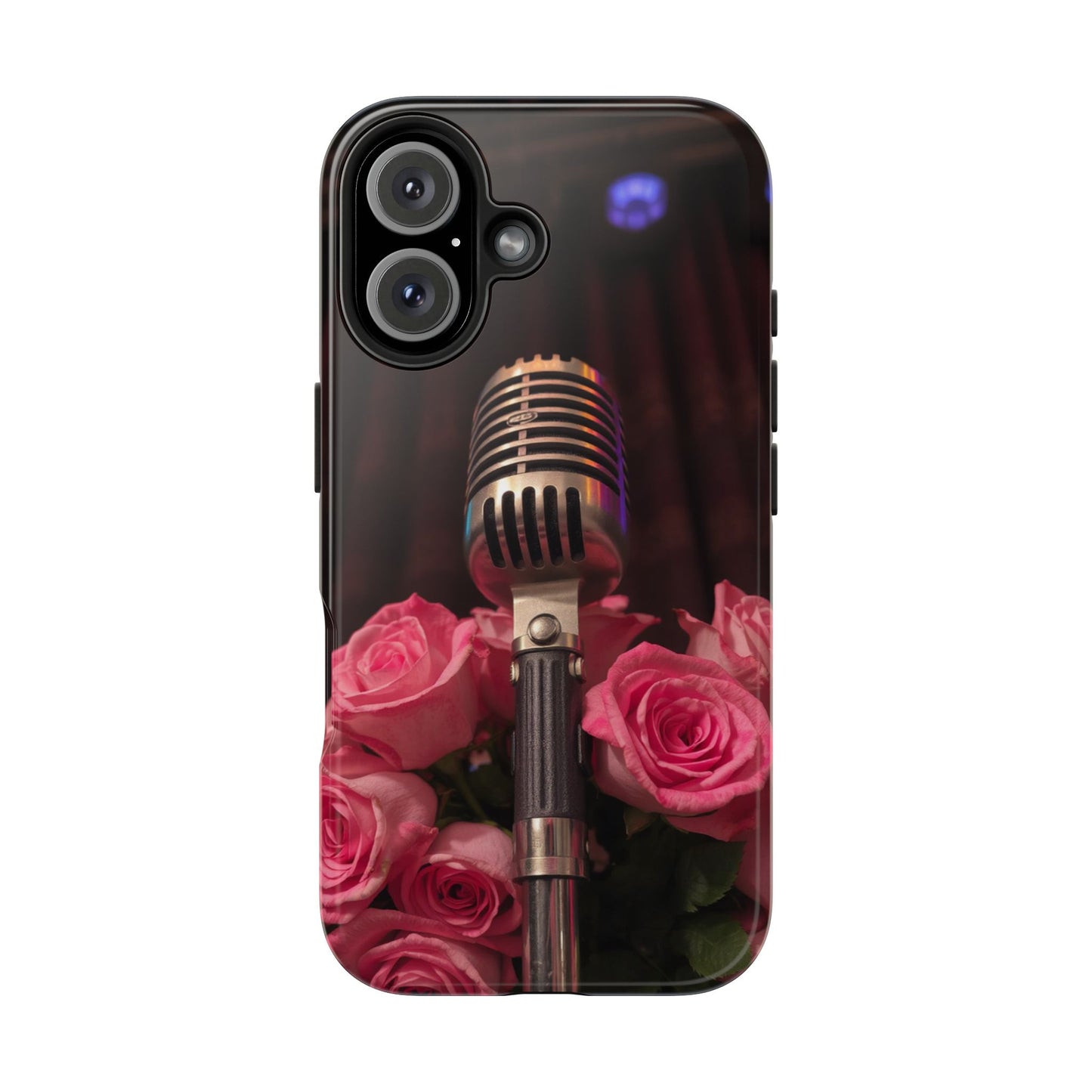 Stylish Tough Phone Case with Vintage Microphone and Roses