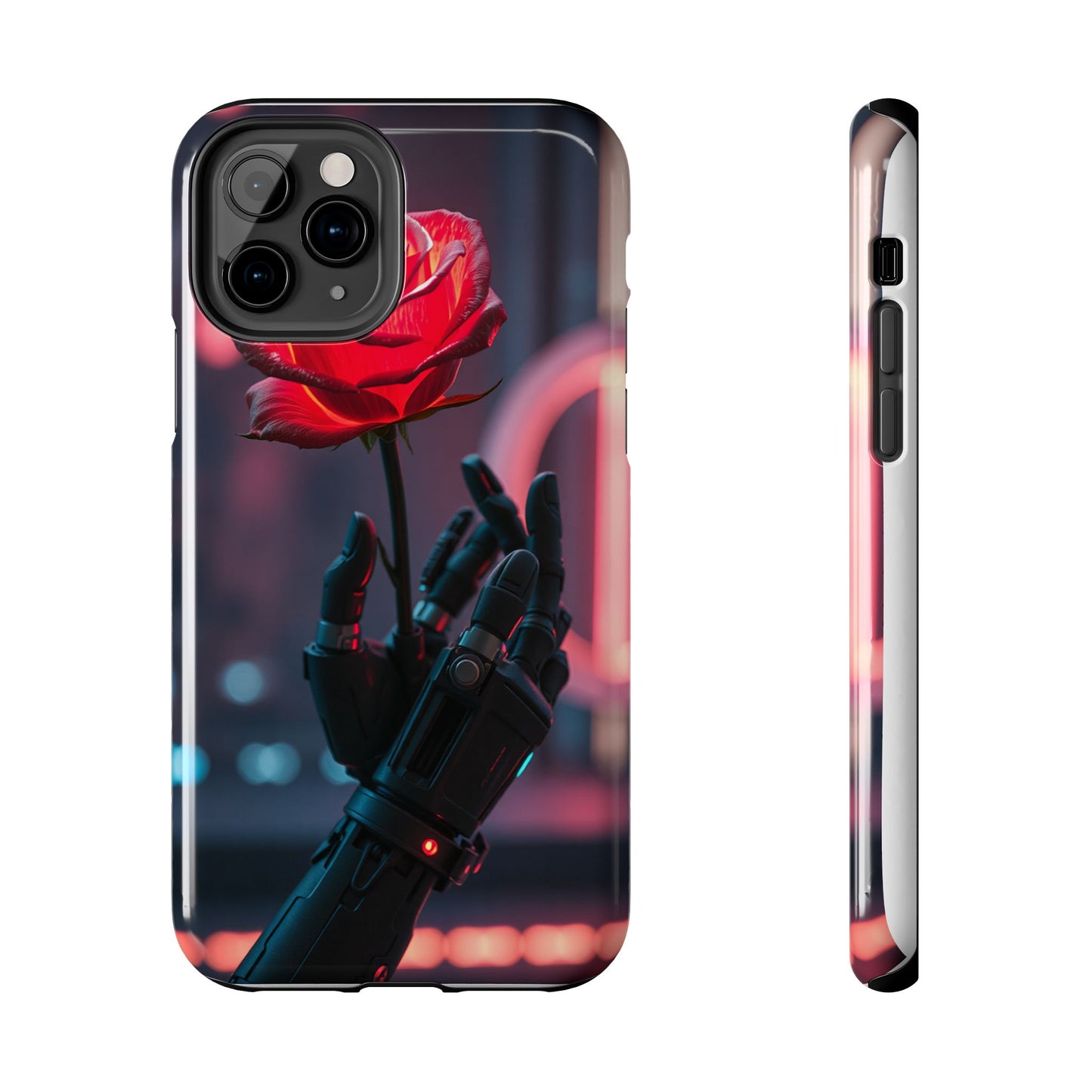 Futuristic Tough Phone Case with Robotic Rose Design | Durable Protection