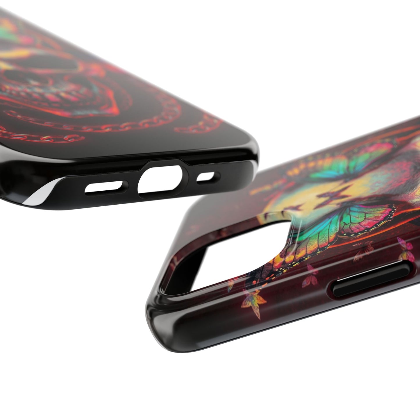 Gothic Skull Phone Case with Butterflies - Durable Tough Phone Case