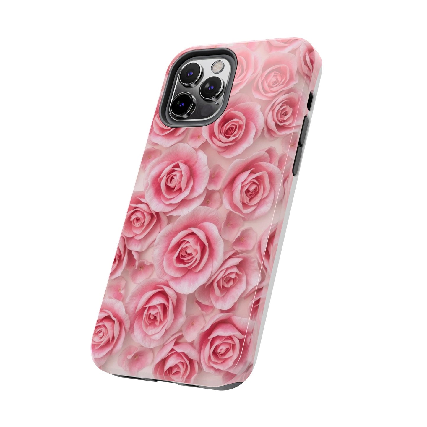 Floral Tough Phone Case - Pink Rose Design, Durable Protection for Flower Lovers