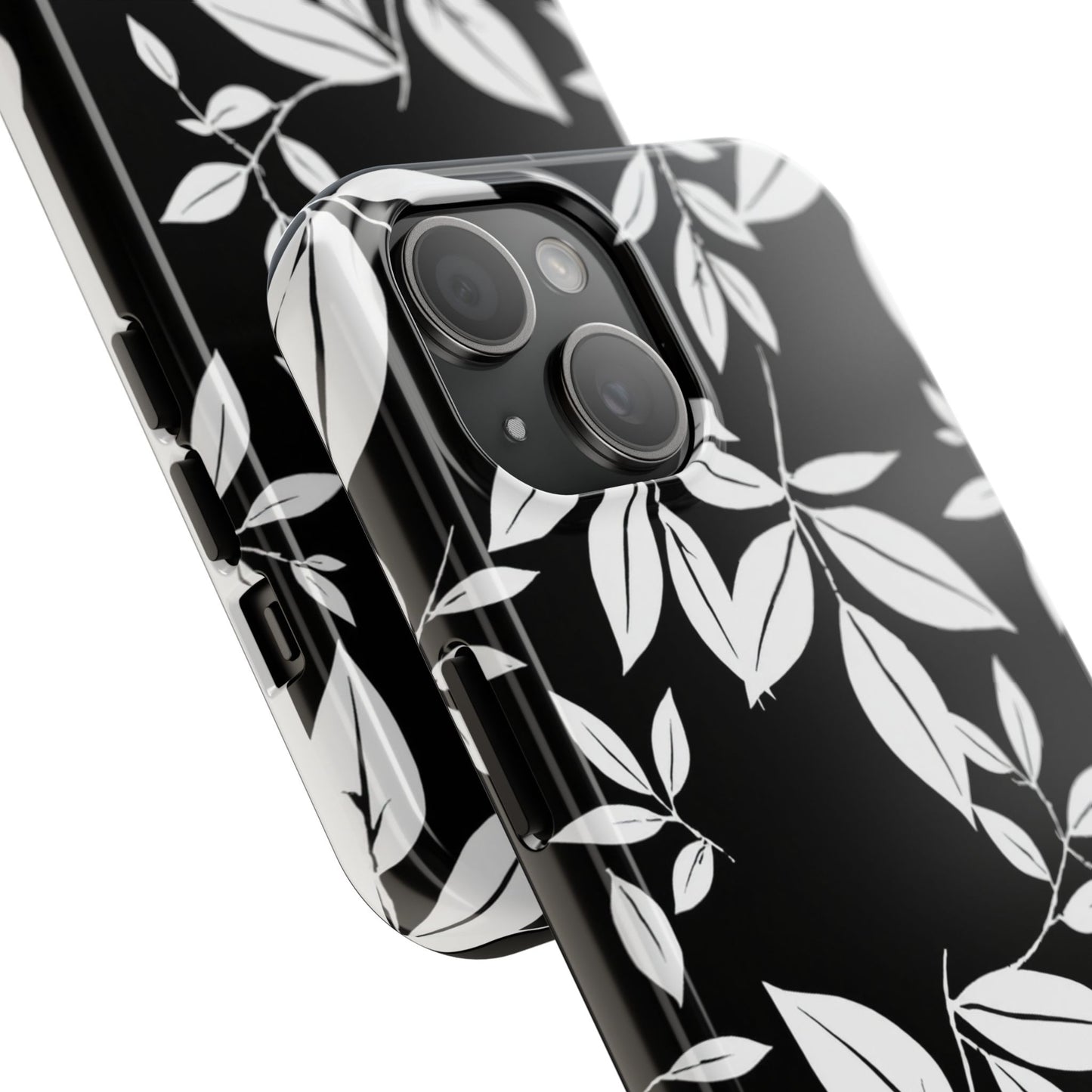 Chic Floral Tough Phone Case - Elegant Black & White Design for Stylish Protection