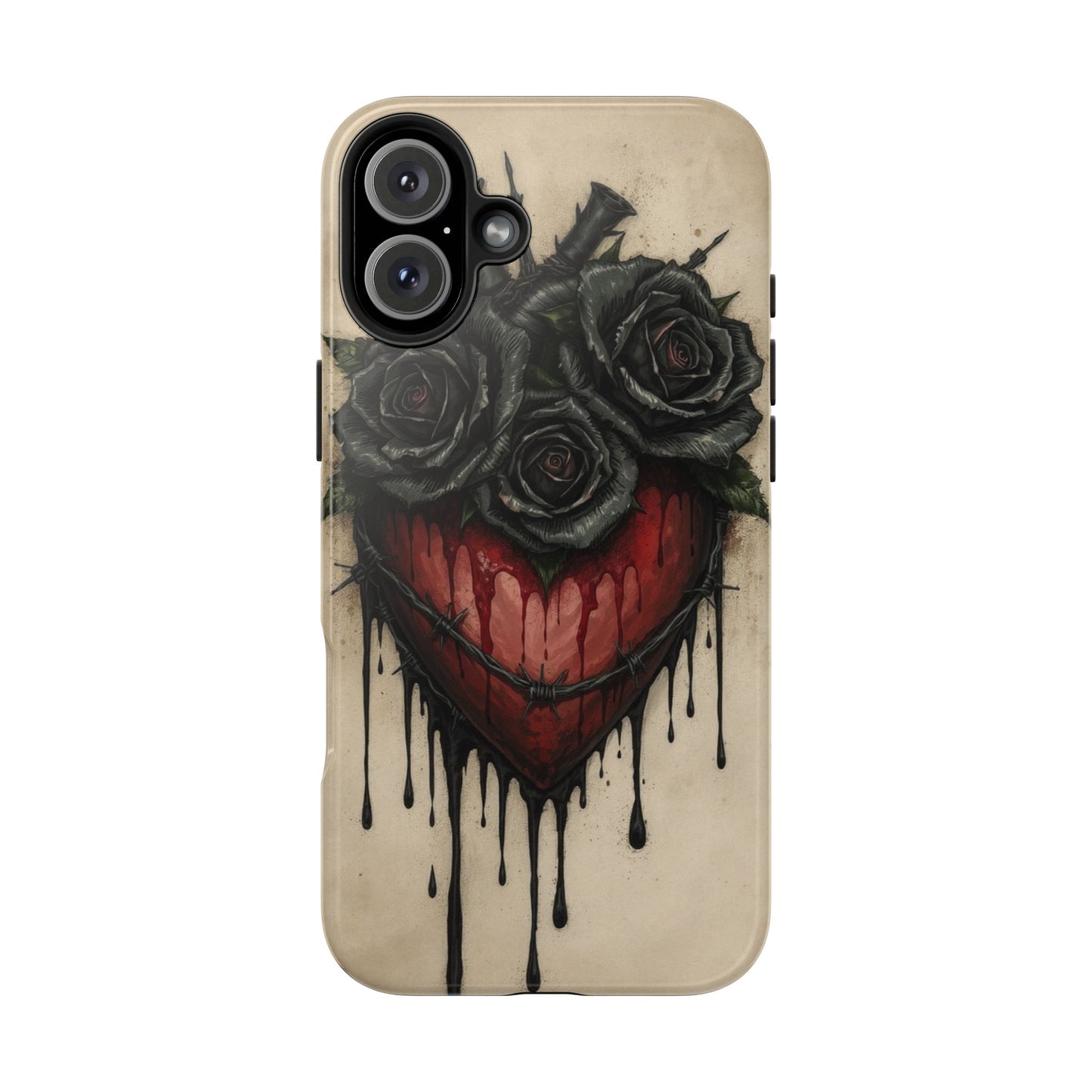Gothic Heart Phone Case with Roses - Tough & Durable Design