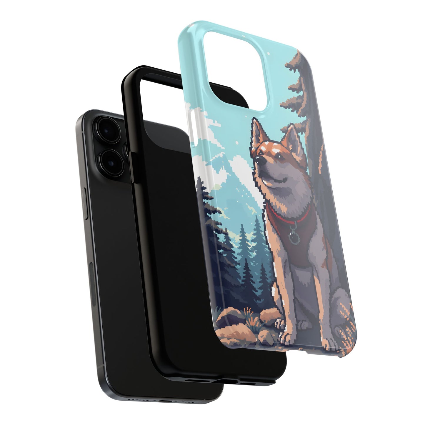 Retro Dog Adventure Tough Phone Case - Pixel Art Shiba Inu Design - for iPhone