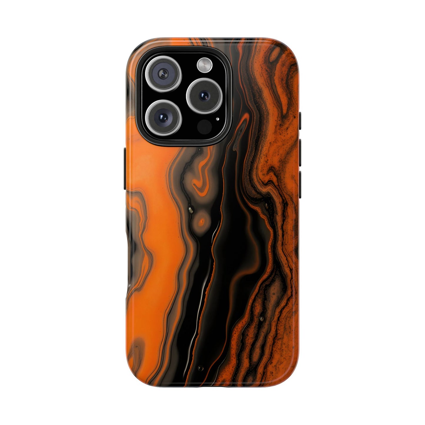 Stylish Tough Phone Case - Bold Black and Orange Metallic Lava Flow Design - for iPhone