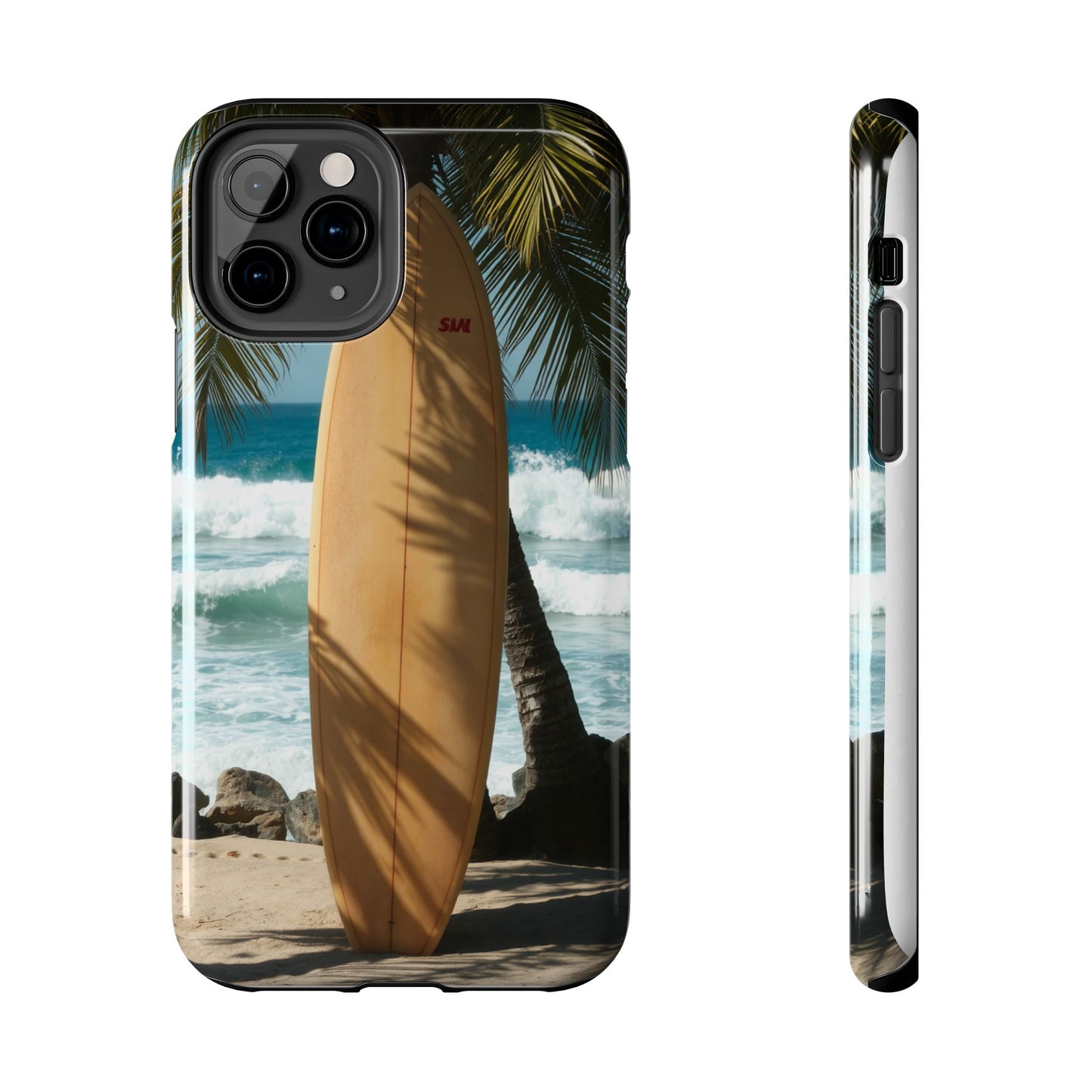 Tough Surfing Phone Case - Beach Vibes with Palm Trees & Surfboard