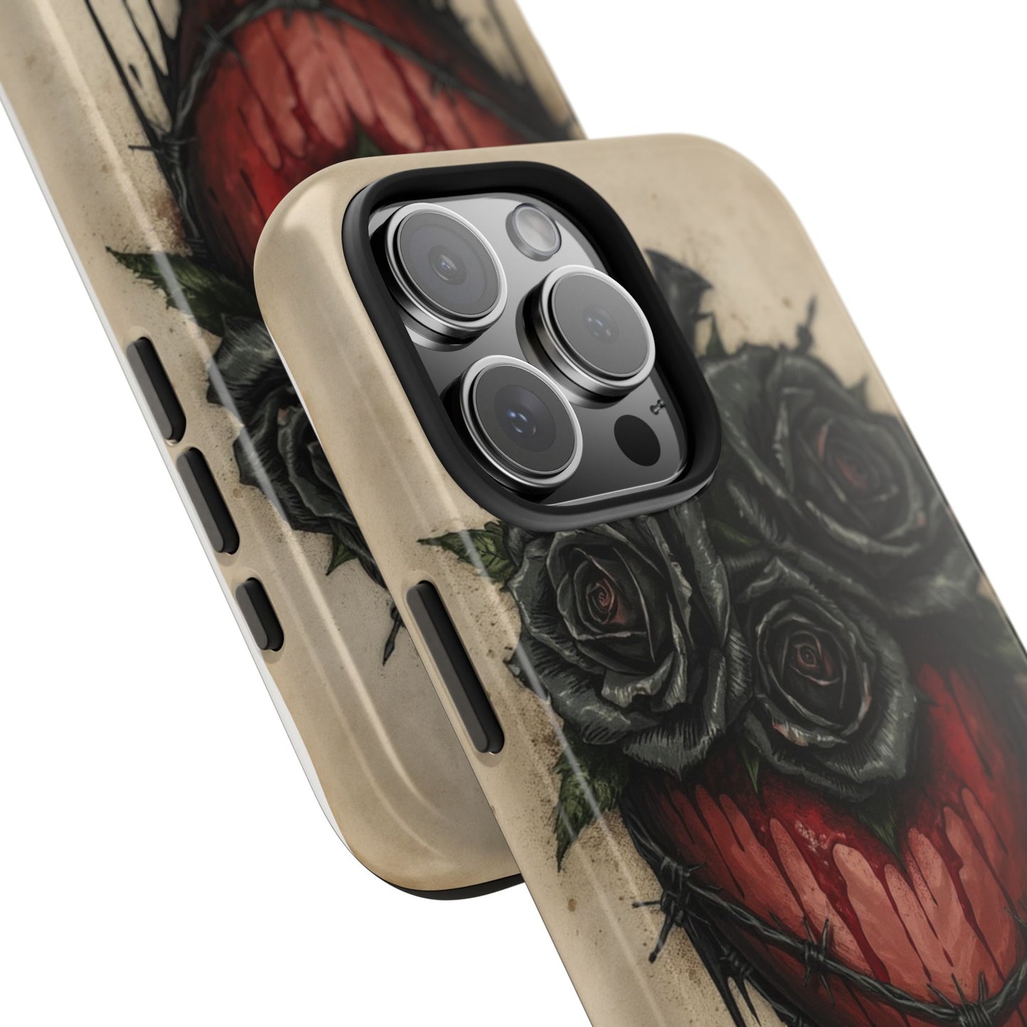 Gothic Heart Phone Case with Roses - Tough & Durable Design