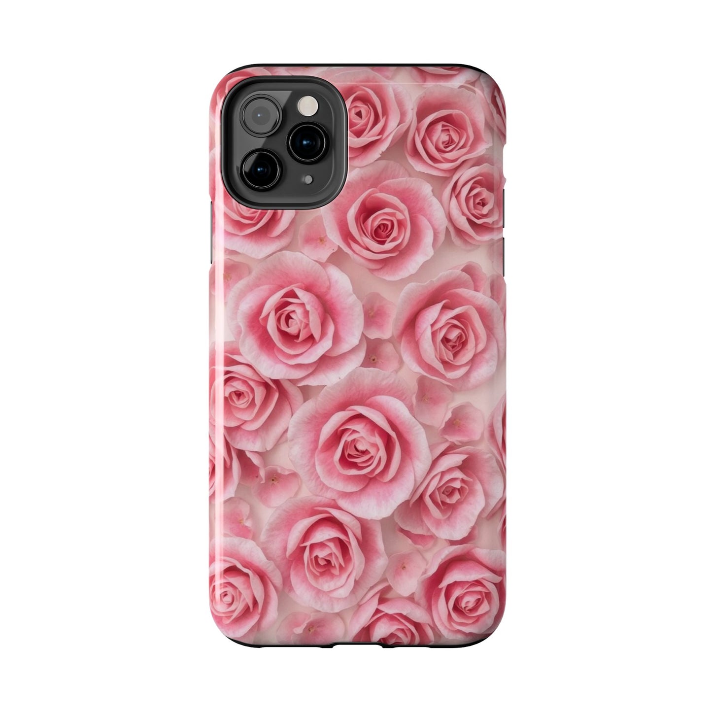 Floral Tough Phone Case - Pink Rose Design, Durable Protection for Flower Lovers