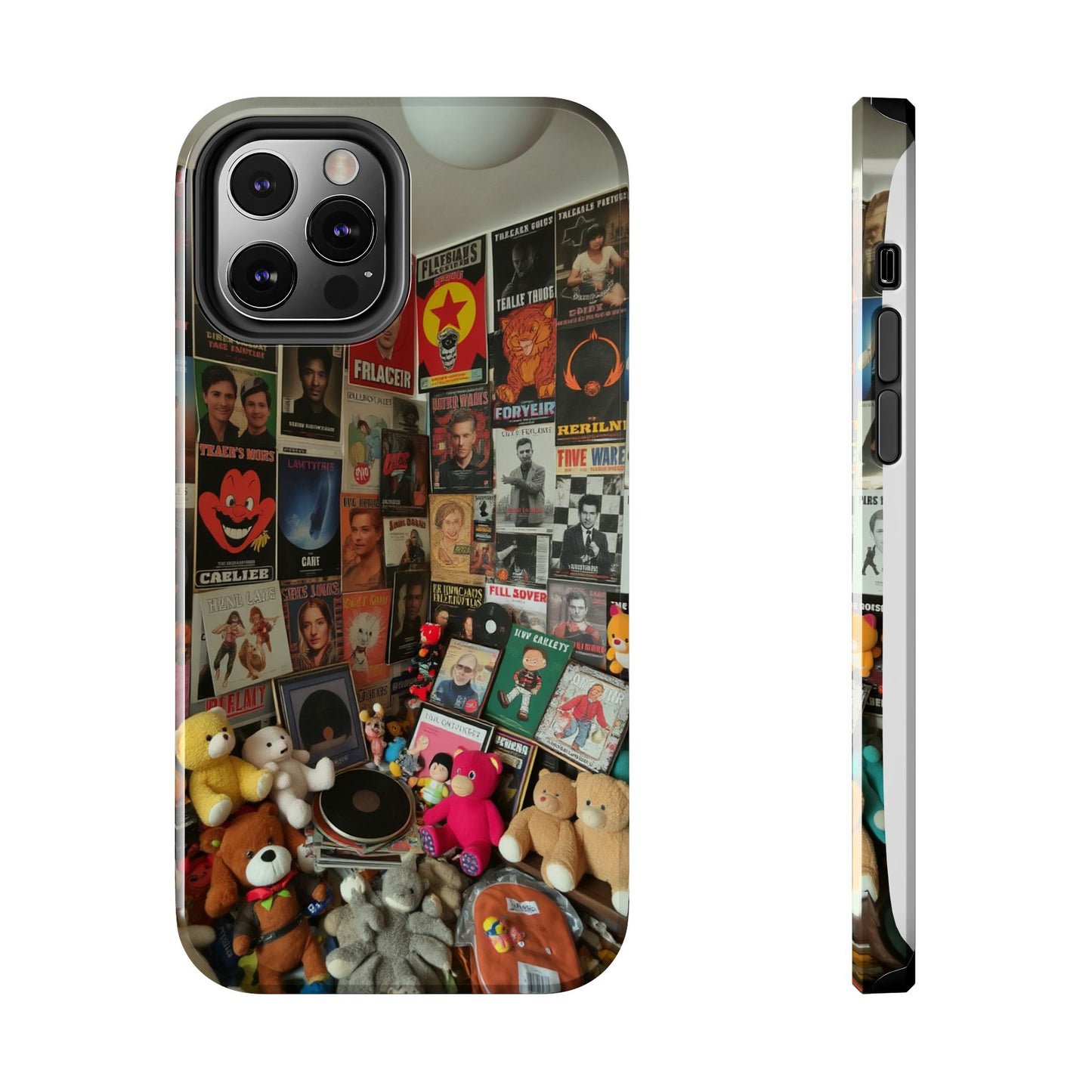 Retro Vibe Tough Phone Case - Vintage Movie Posters & Plush Toys Design