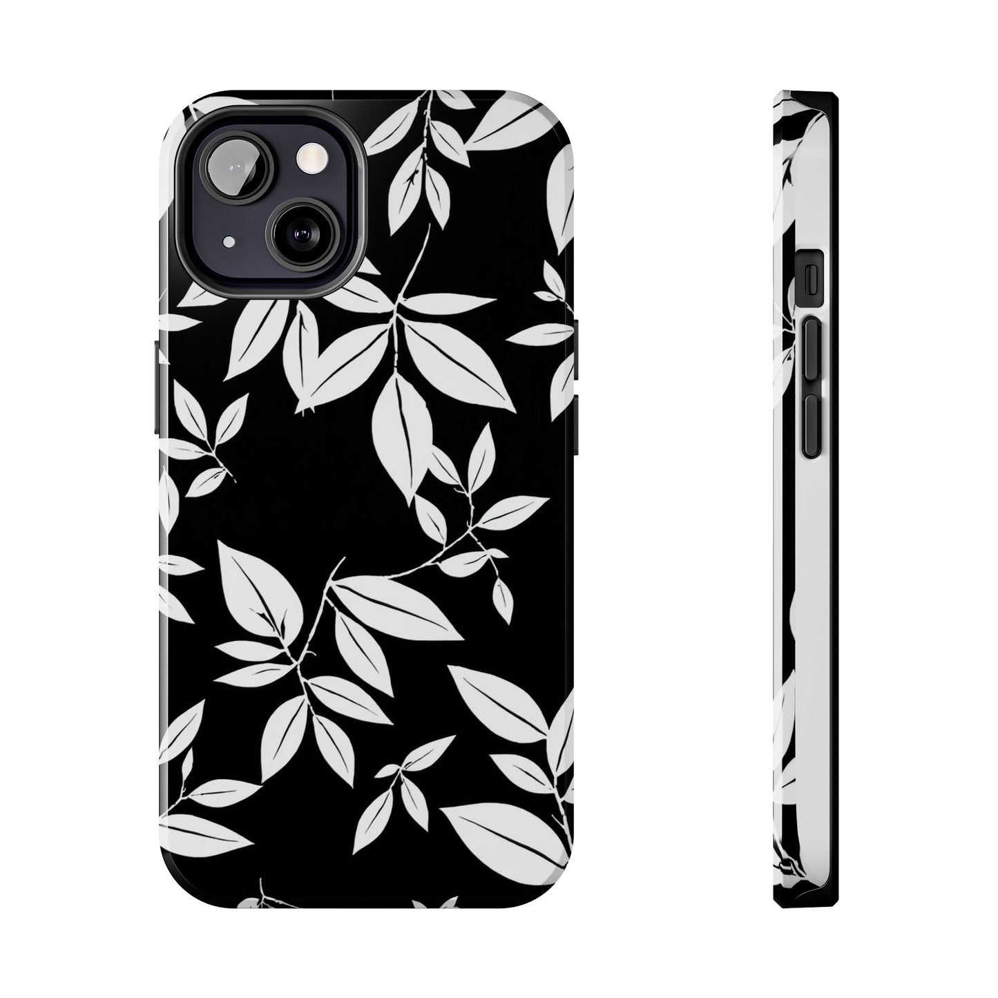 Chic Floral Tough Phone Case - Elegant Black & White Design for Stylish Protection